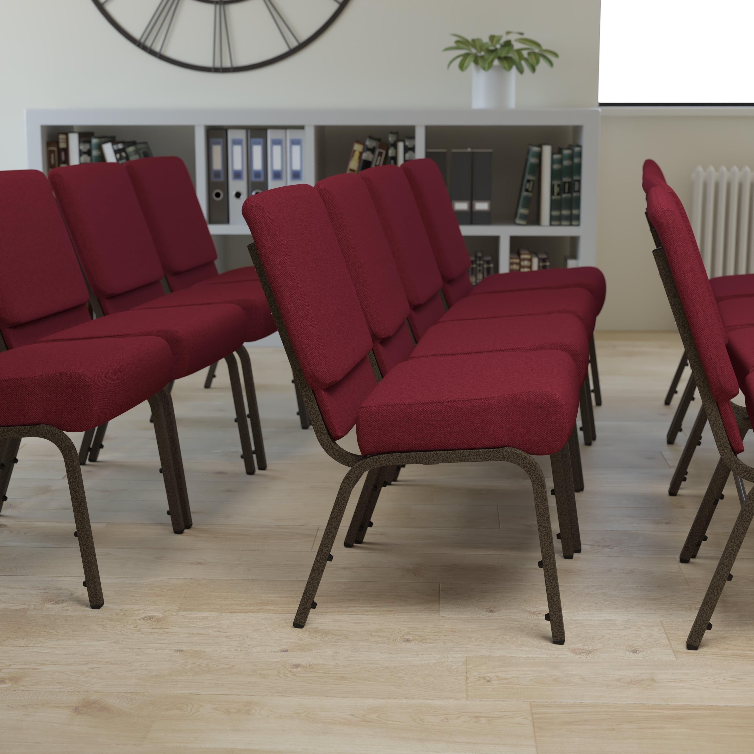 Burgundy Fabric and Gold Steel Stacking Reception Chair