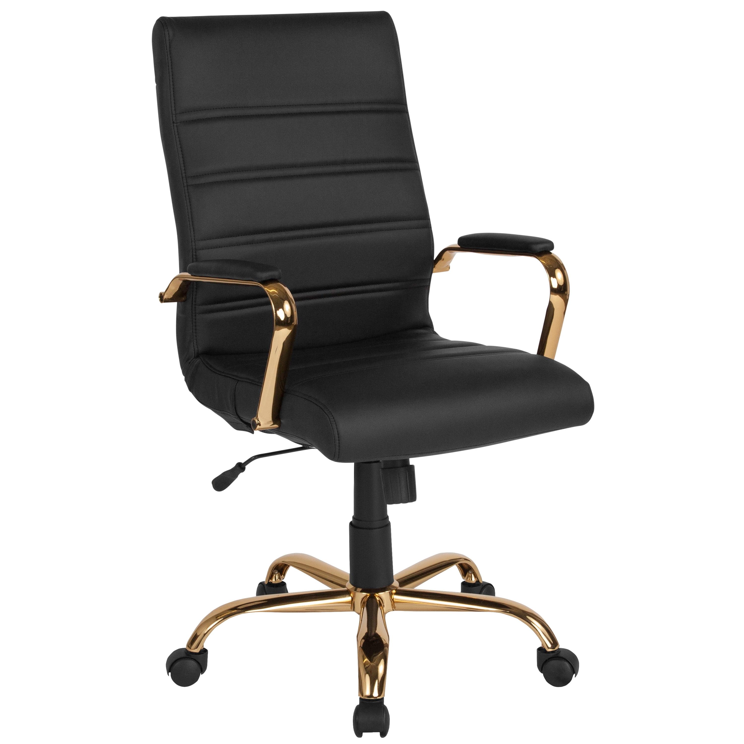 Elegant Black LeatherSoft Executive Chair with Gold Metal Frame