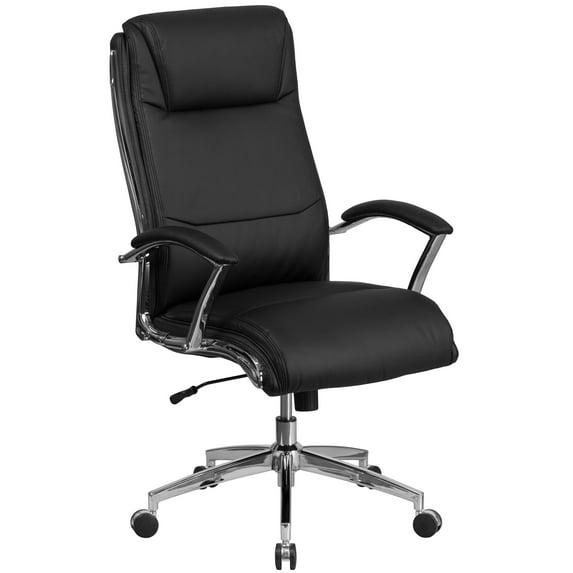 Flash Furniture High Back Designer Black LeatherSoft Smooth Upholstered Executive Swivel Office Chair with Chrome Base and Arms