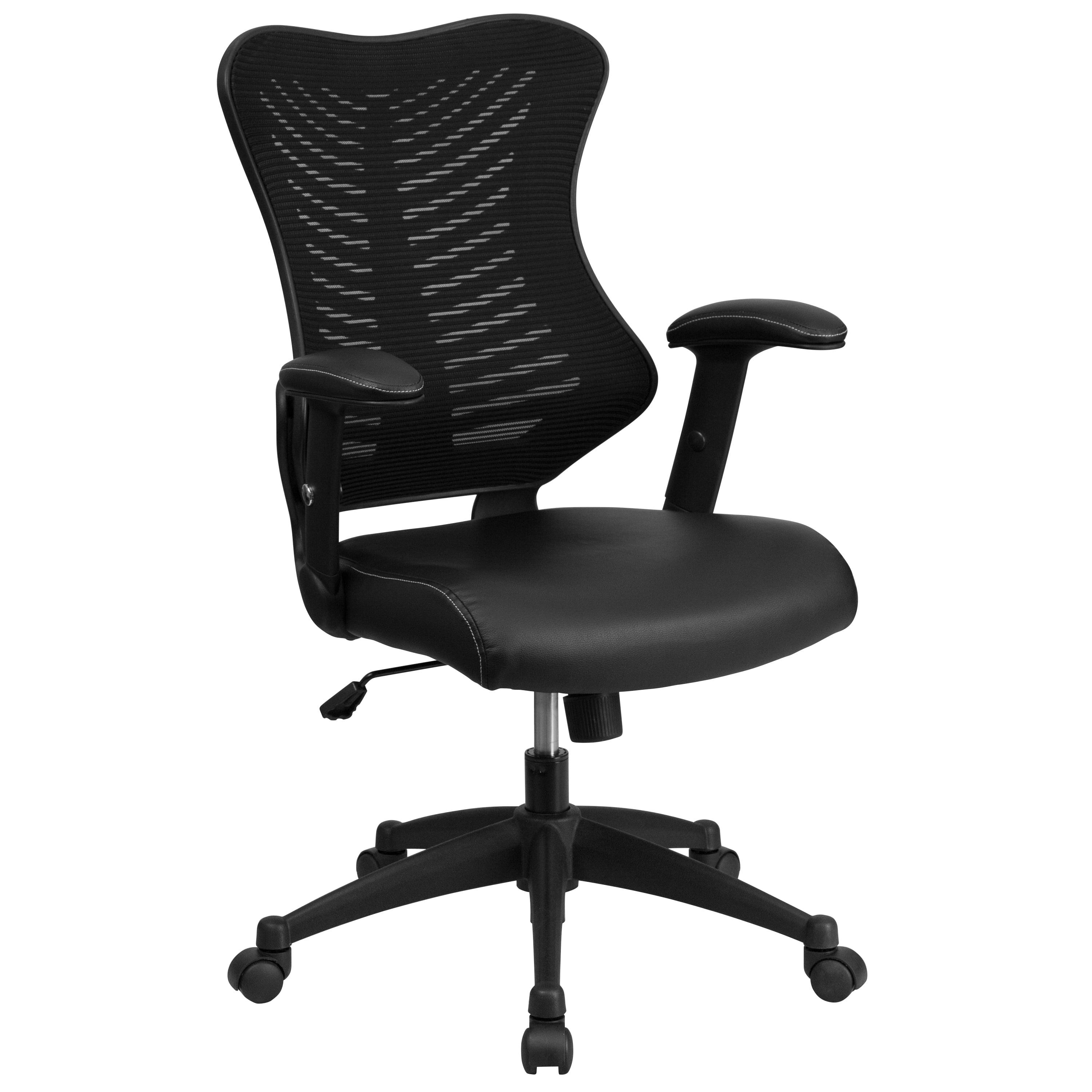 Flash Furniture High Back Designer Black Mesh Executive Swivel Ergonomic Office Chair with LeatherSoft Seat and Adjustable Arms