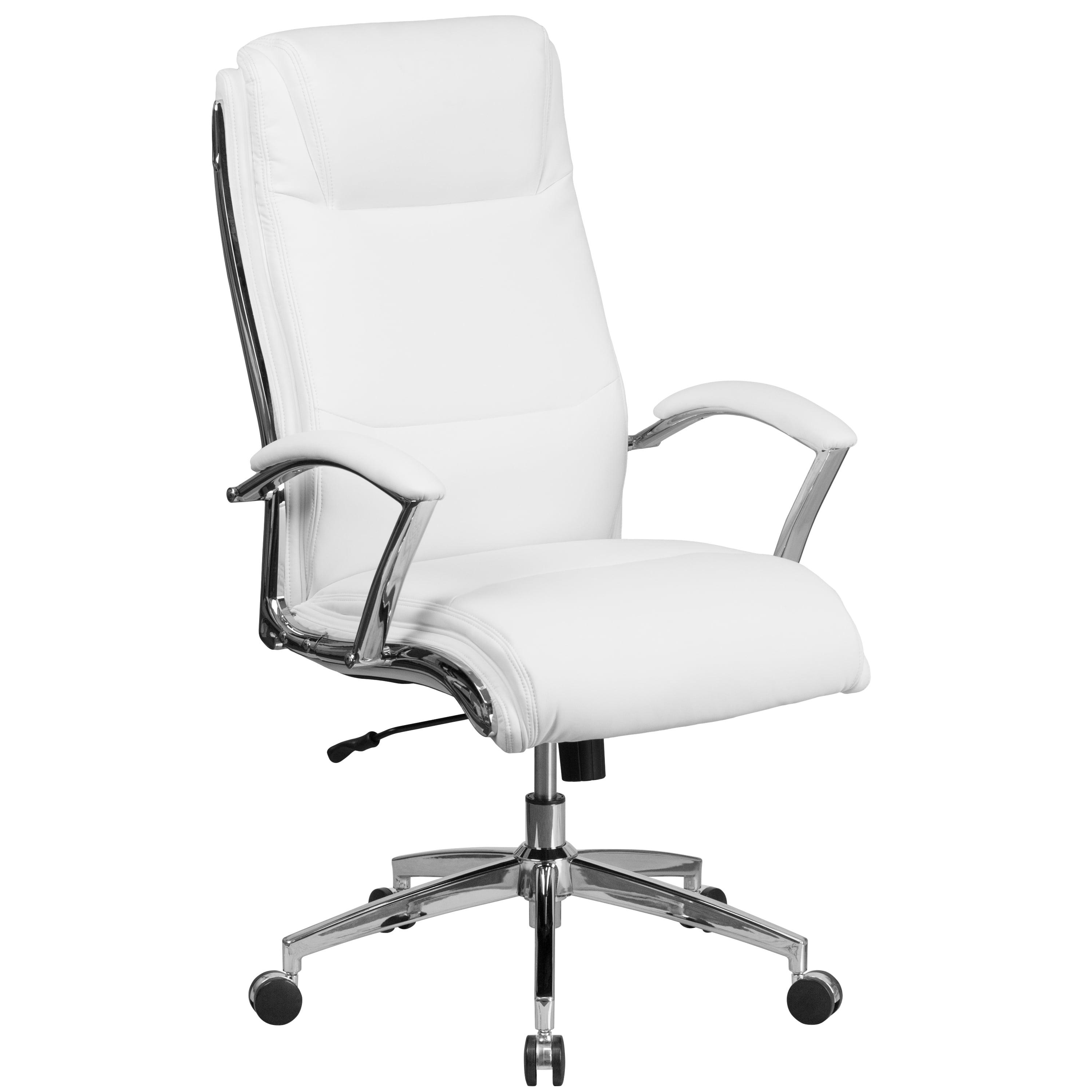 White High Back Leather Executive Swivel Office Chair with Chrome Base