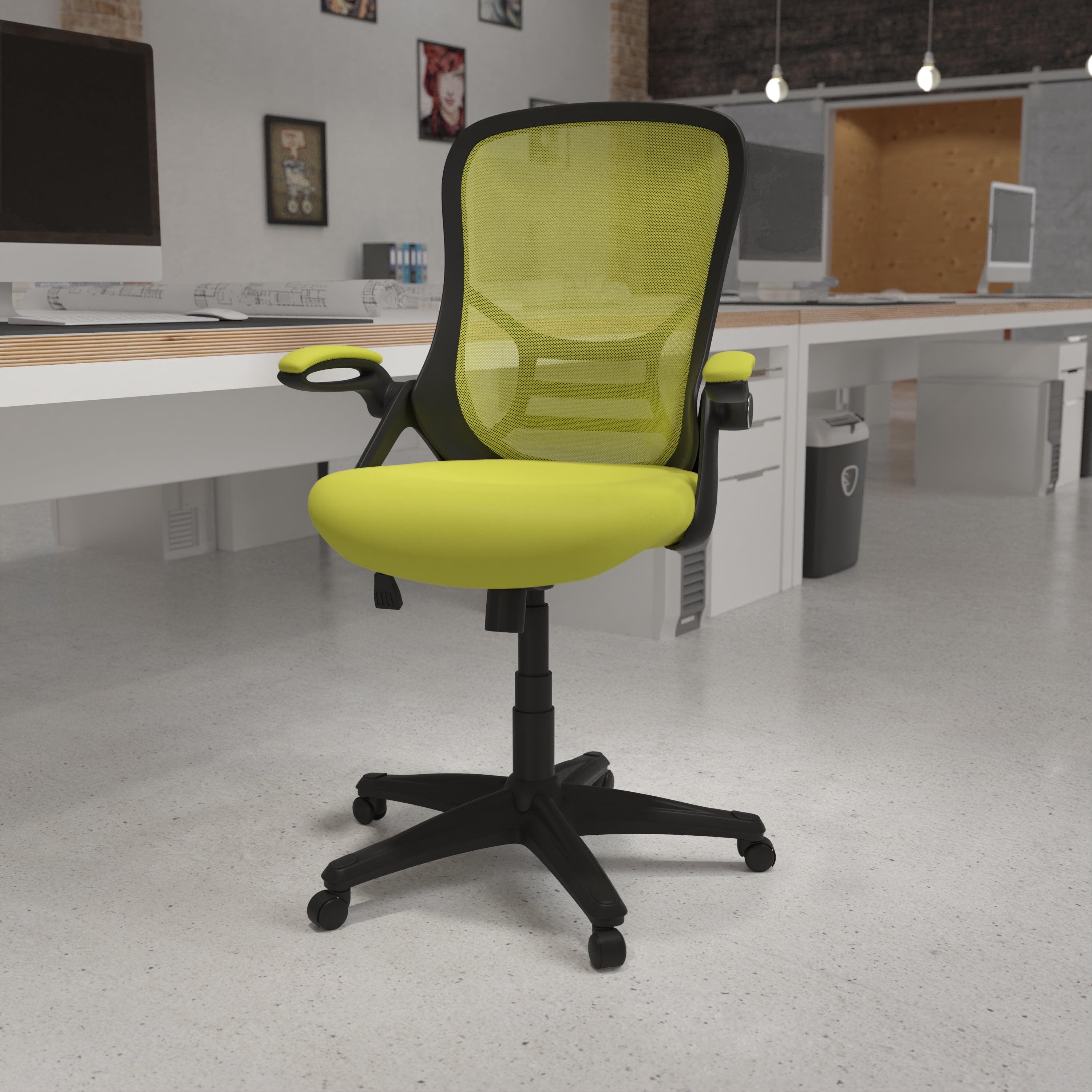 Flash Furniture High Back Green Mesh Ergonomic Swivel Office Chair with Black Frame and Flip-up Arms