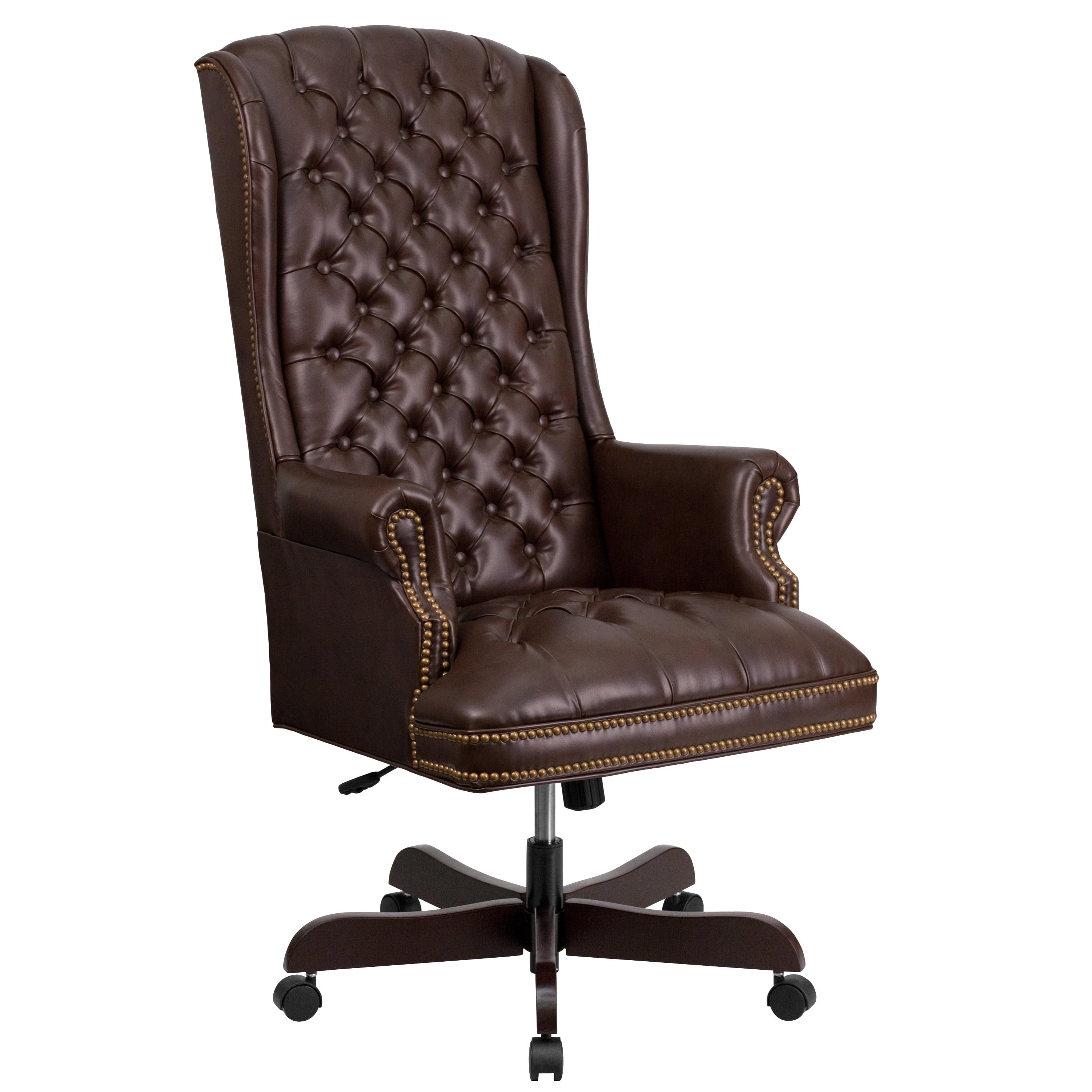 High Back Brown Leather Executive Swivel Office Chair