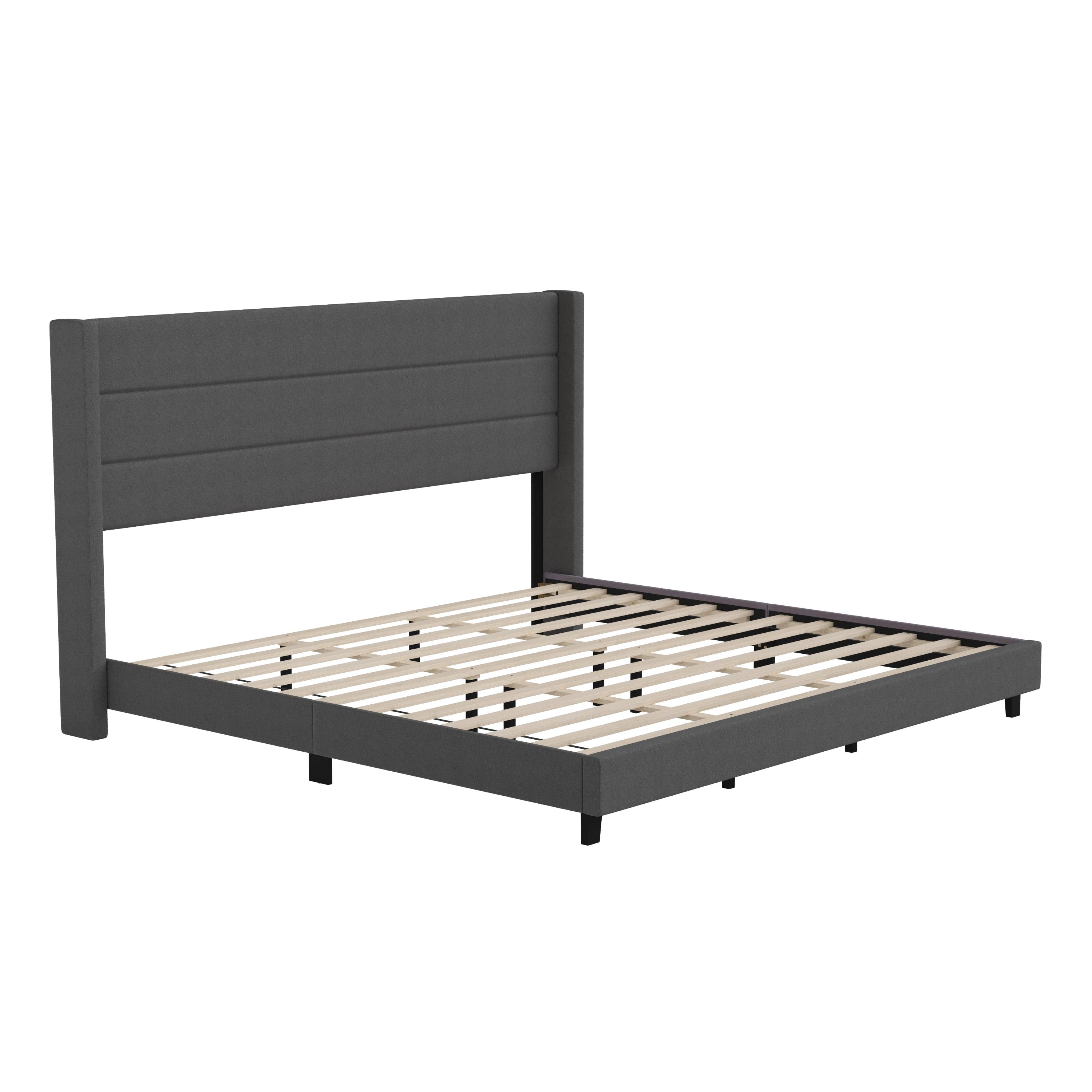 Flash Furniture Hollis Upholstered Platform Bed with Wingback Headboard, Mattress Foundation with Slatted Supports, No Box Spring Needed