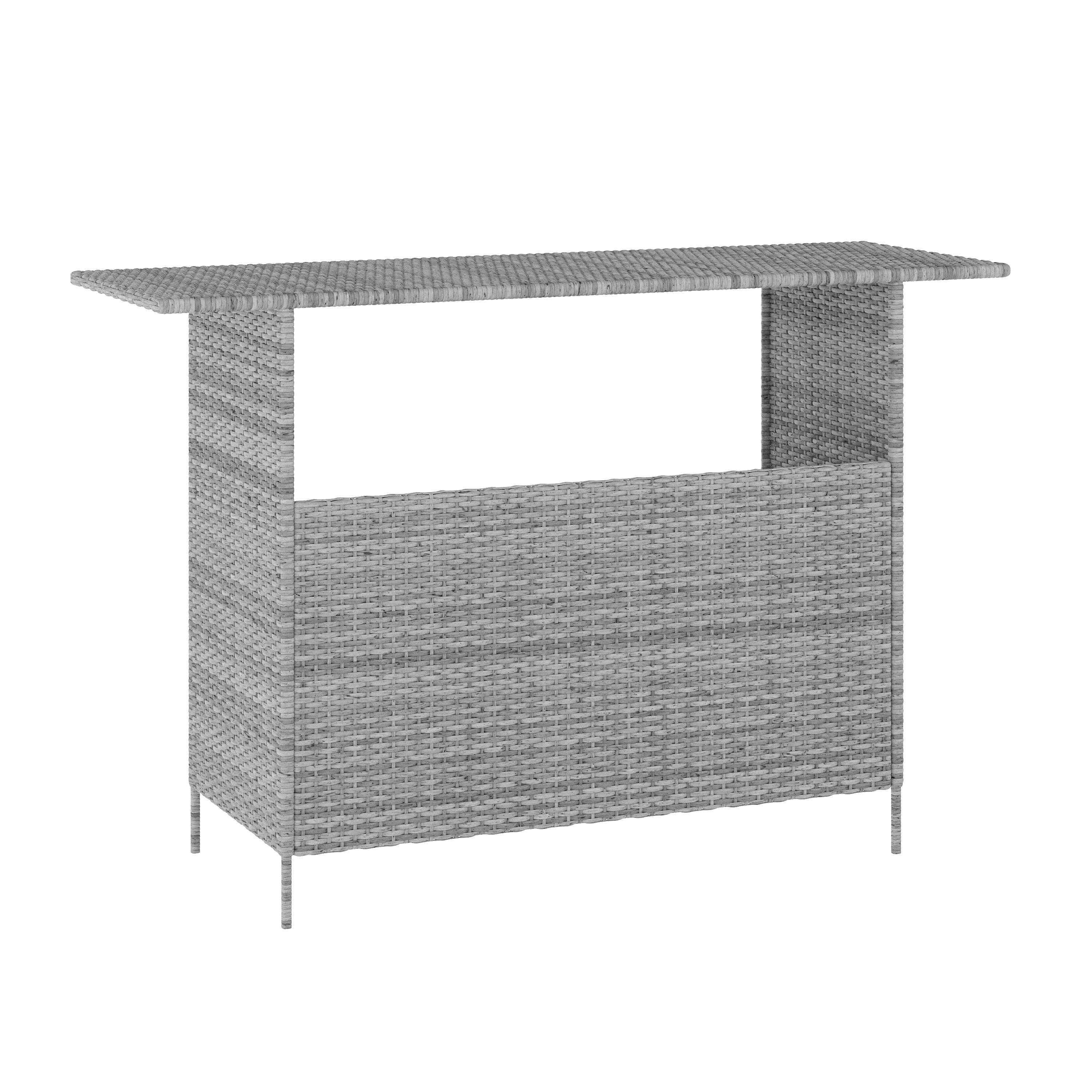Flash Furniture Marco Indoor/Outdoor Patio Wicker Rattan Bar Counter Table with 2 Shelves, Gray