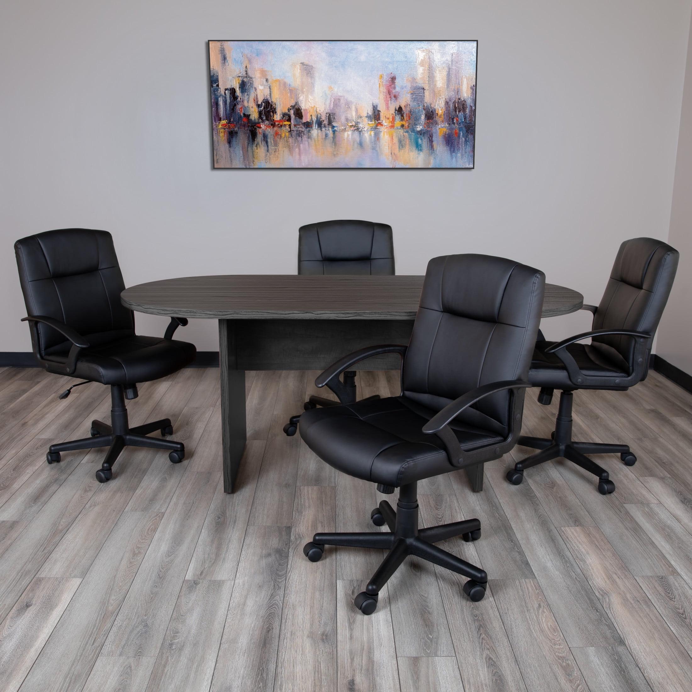 Rustic Gray Oval Melamine Conference Table with Adjustable Feet