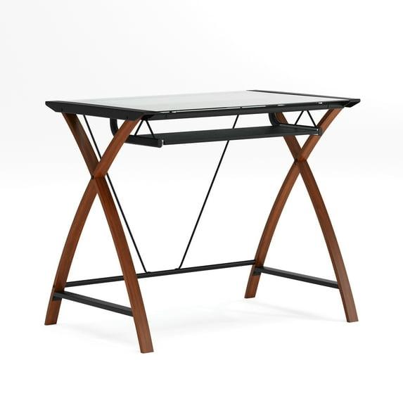 Flash Furniture Jude Tempered Glass Computer Desk with Pull-Out Keyboard Tray, Cherry/Clear