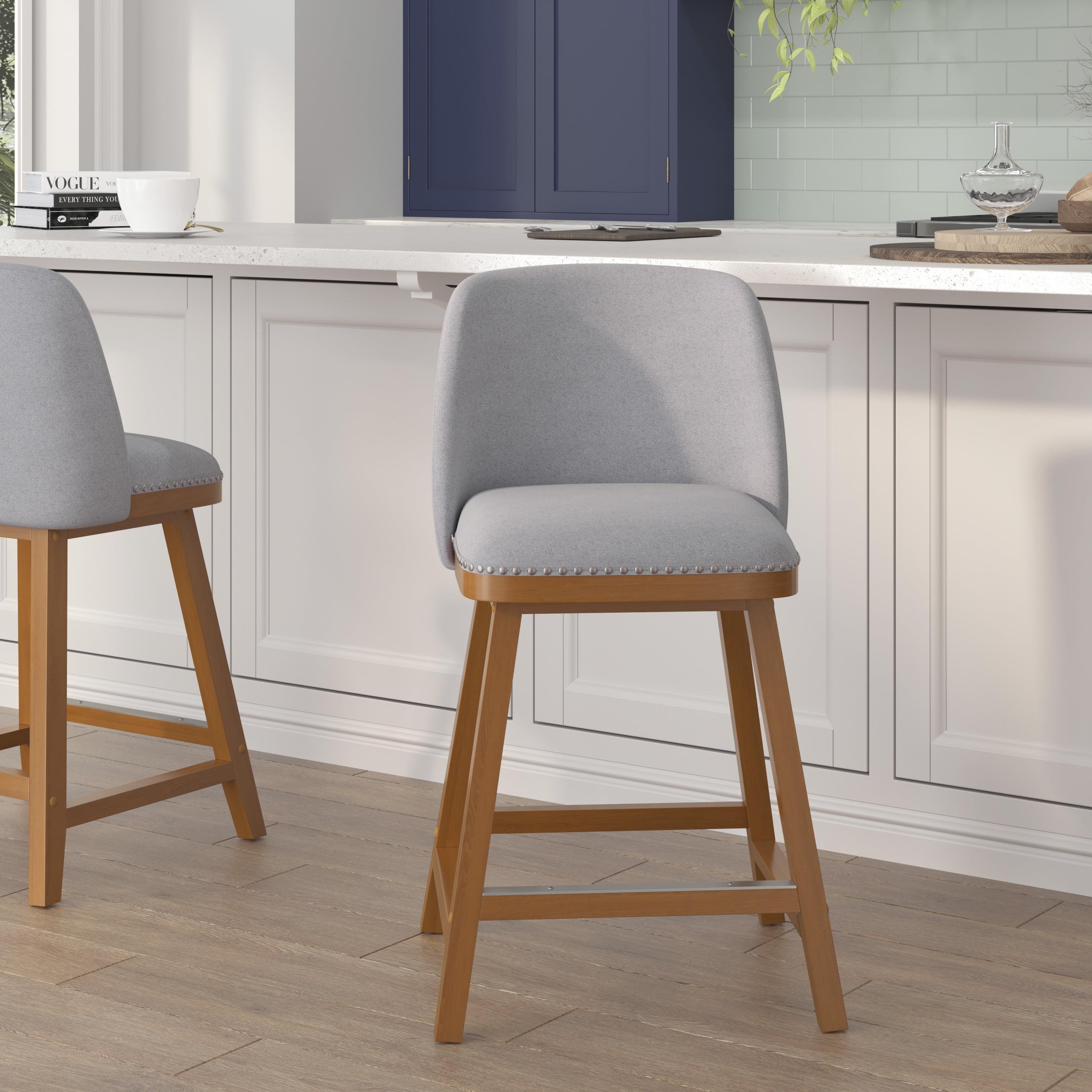 Flash Furniture Julia Set of 2 Transitional Upholstered Counter Stools with Nailhead Trim and Solid Wood Frames