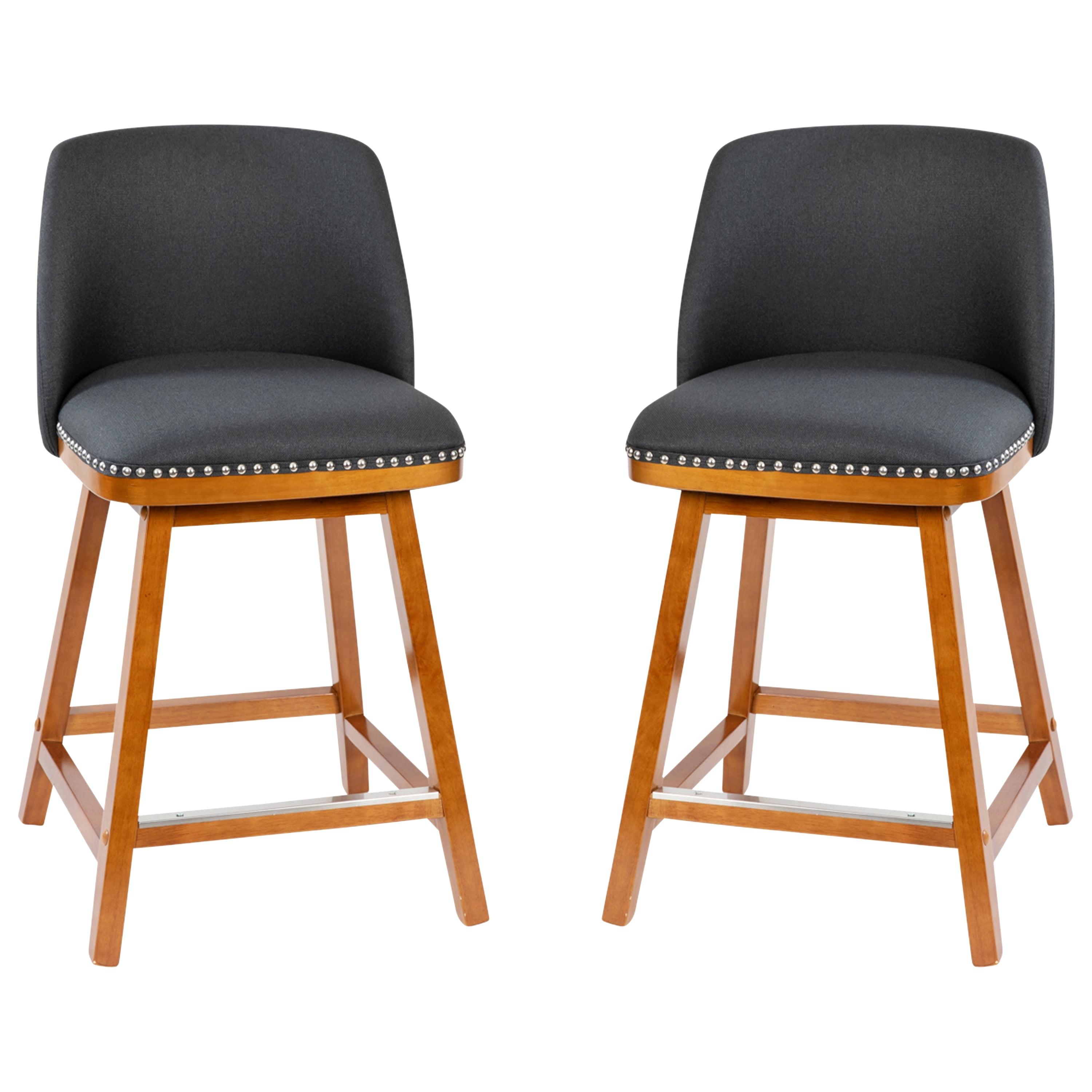 Flash Furniture Julia Set of 2 Transitional Upholstered Counter Stools with Nailhead Trim and Solid Wood Frames