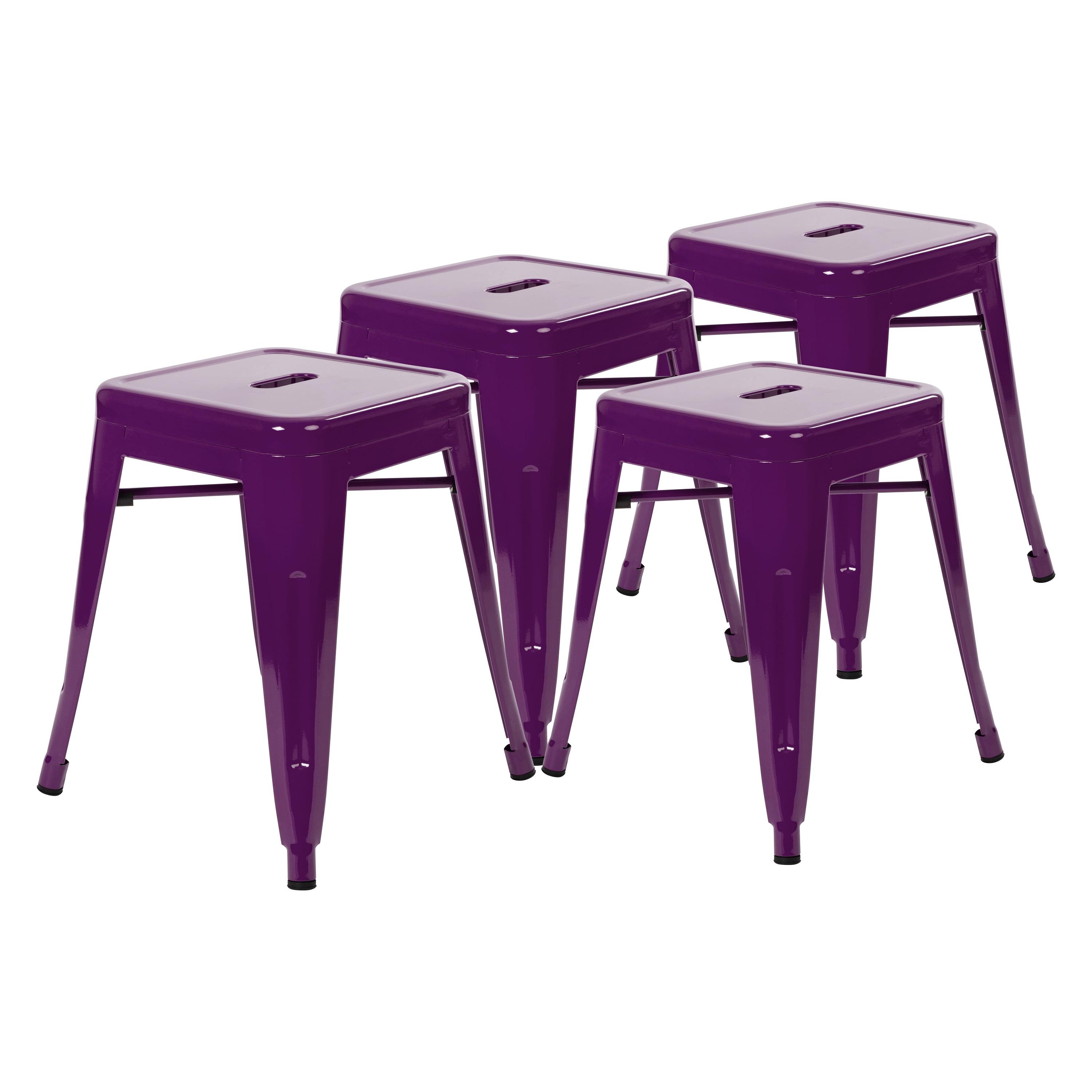 18" Purple Iron Backless Dining Stool Set of 4