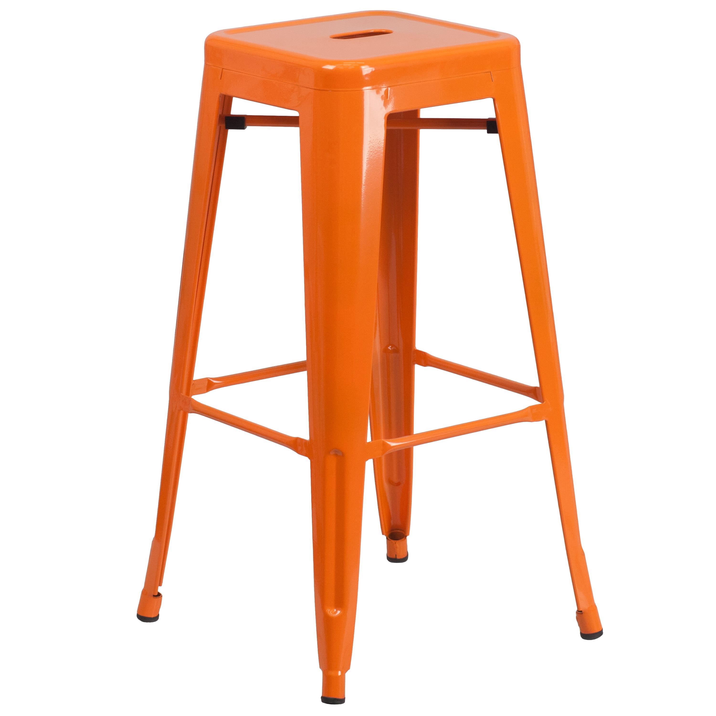 Flash Furniture Commercial Grade 30" High Backless Orange Metal Indoor-Outdoor Barstool with Square Seat