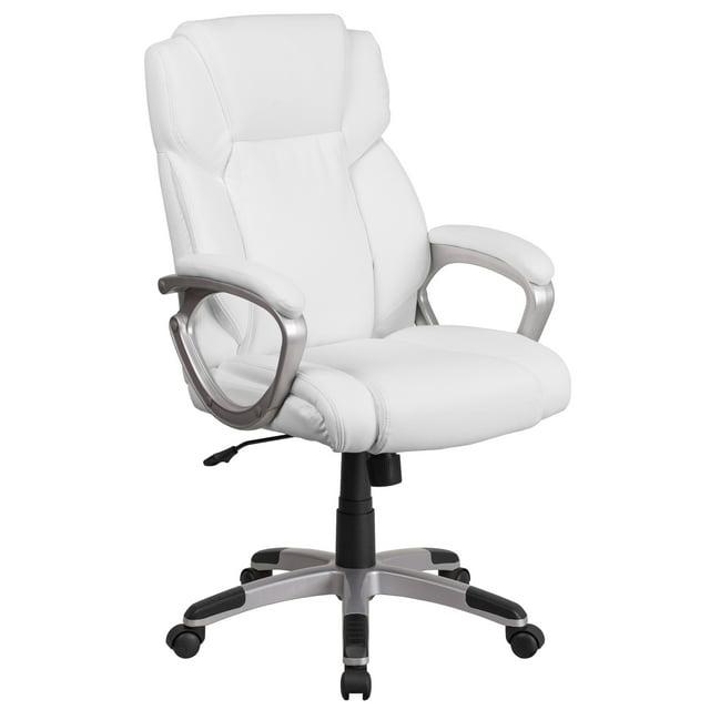 Flash Furniture Mid-Back White LeatherSoft Executive Swivel Office Chair with Padded Arms