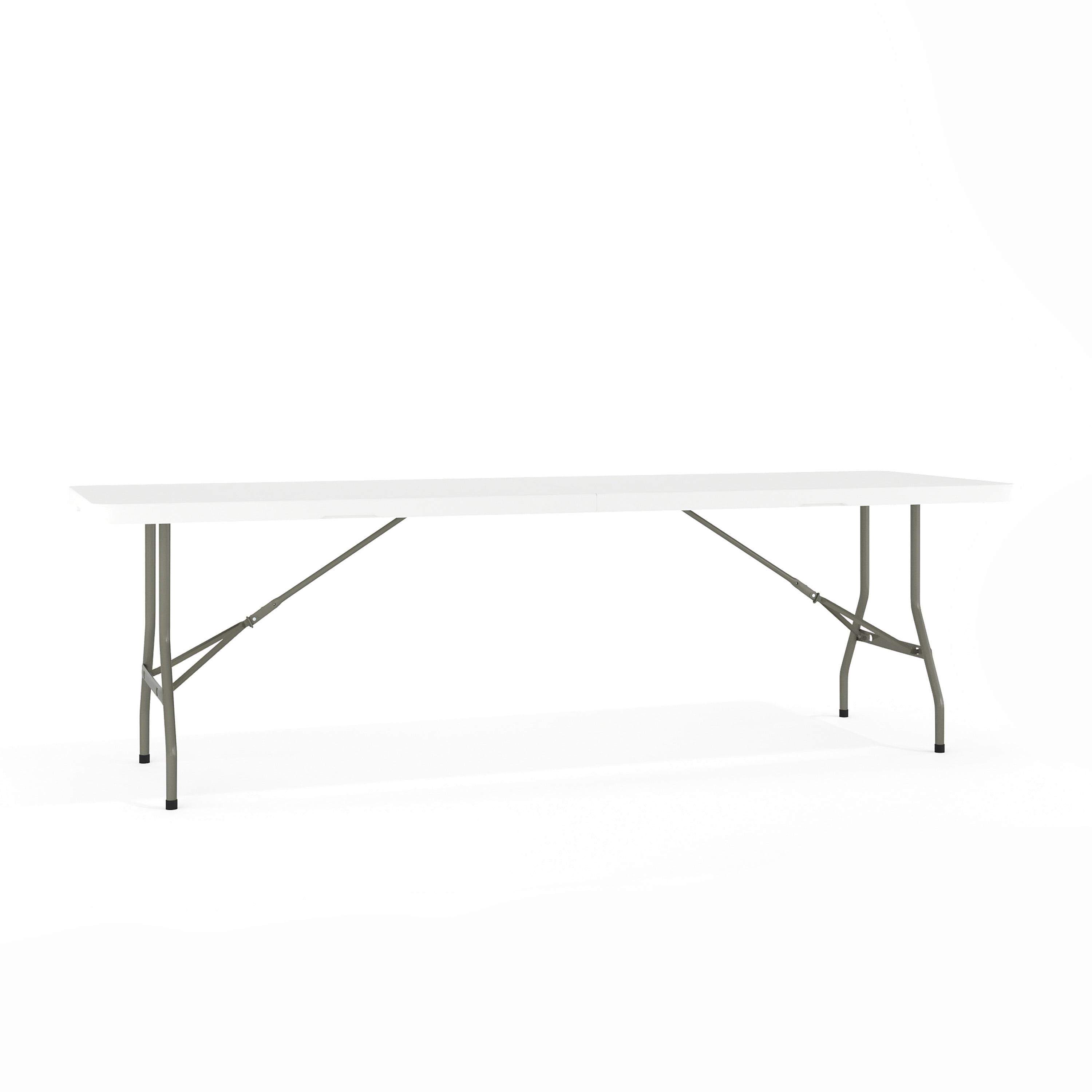 Kathryn 8-Foot Gray Metal and White Plastic Folding Table