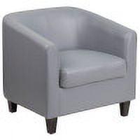 Elegant Gray Leather Barrel Lounge Chair with Wooden Accents