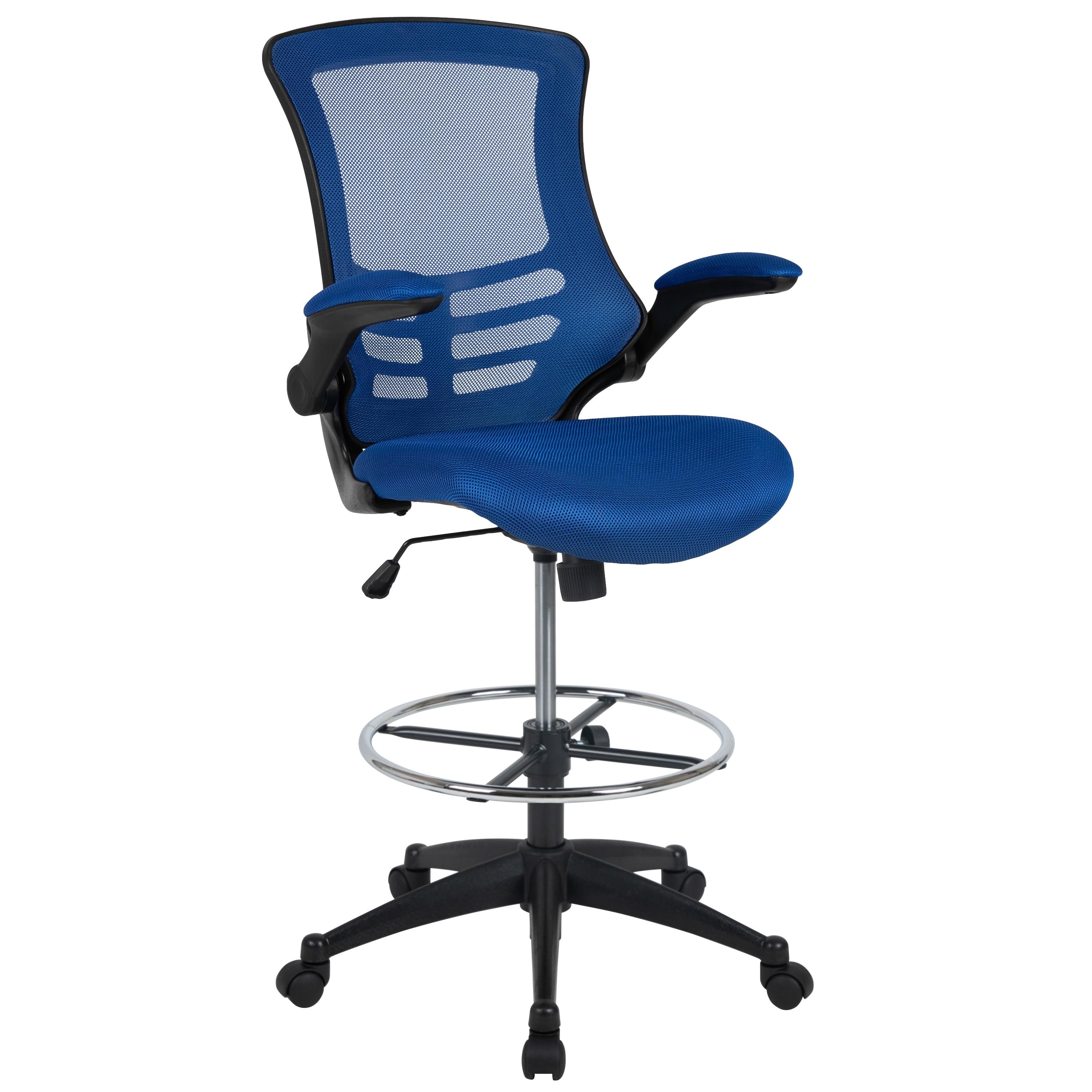 ErgoFlex Blue Mesh and Leather Drafting Chair with Adjustable Arms