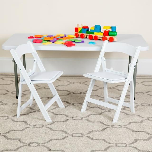 Flash Furniture Kids Folding Chairs with Padded Seats | Set of 2 White Resin Folding Chair with Vinyl Padded Seat for Kids