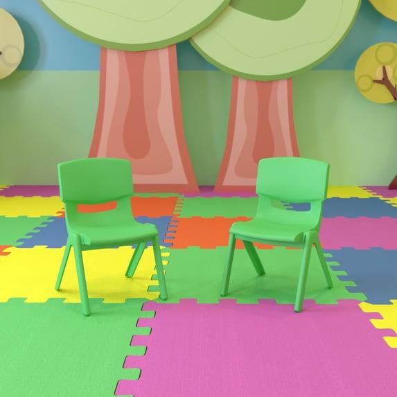 Flash Furniture 2 Pack Green Plastic Stackable School Chair with 10.5'' Seat Height