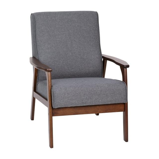 Flash Furniture Langston Commercial Grade Faux Linen Upholstered Mid Century Modern Arm Chair with Walnut Finished Wooden Frame and Arms in Gray