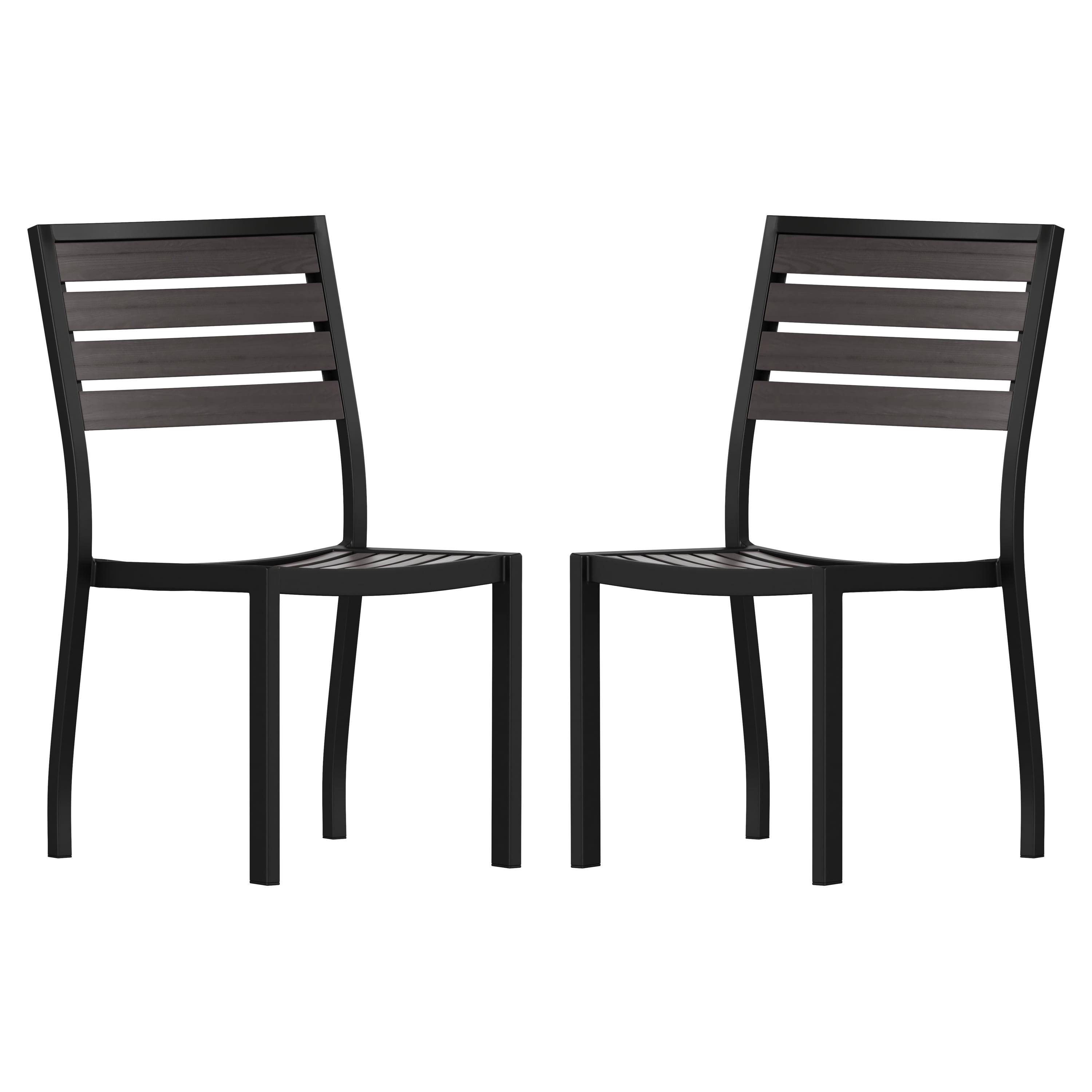 Flash Furniture Lark Outdoor Side Chair with Faux Teak Poly Slats, Set of 2