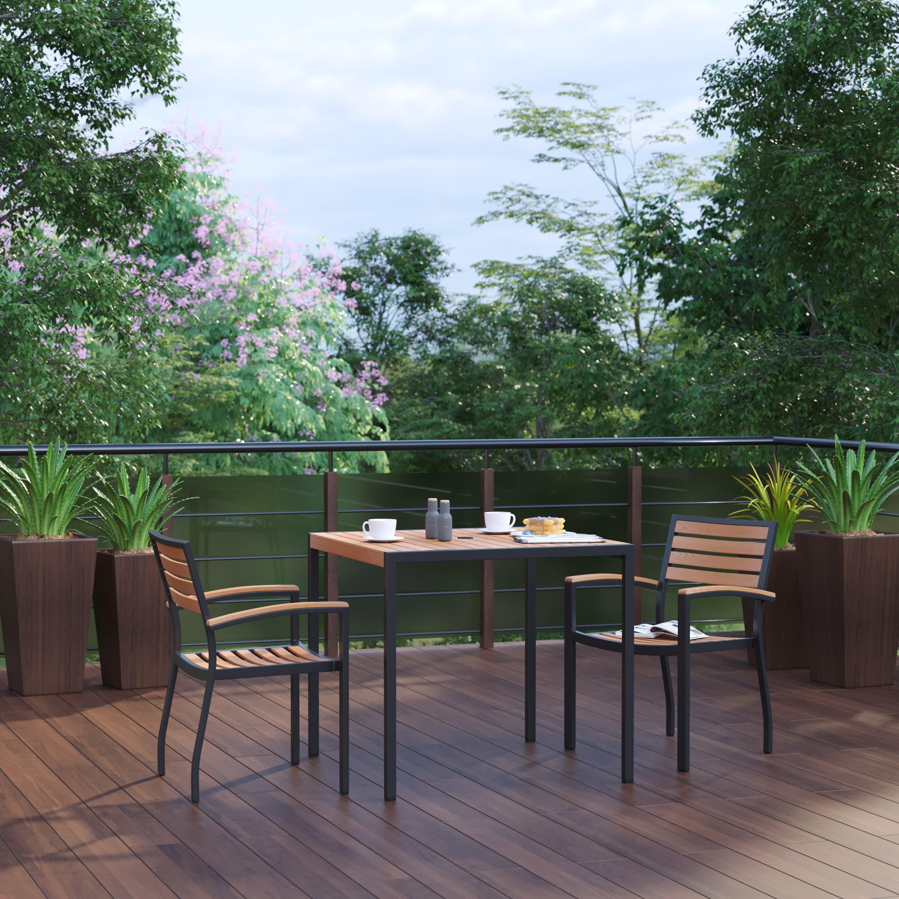 Teak and Black Metal 3-Piece Patio Dining Set