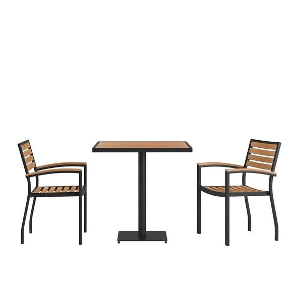 Flash Furniture Lark Series 3-Piece Steel/Aluminum Teak Patio Table and Chair Set, Teak