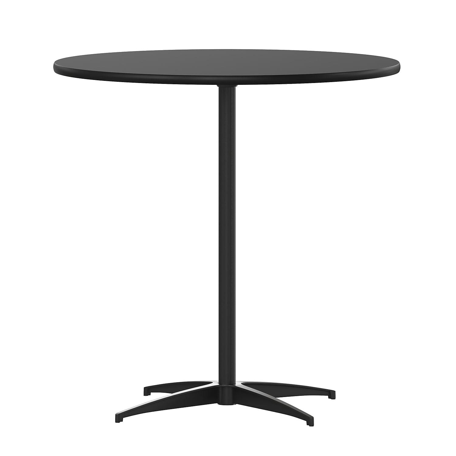 Flash Furniture Lars 30'' Round Wood Cocktail Table with 30'' and 42'' Columns, Black