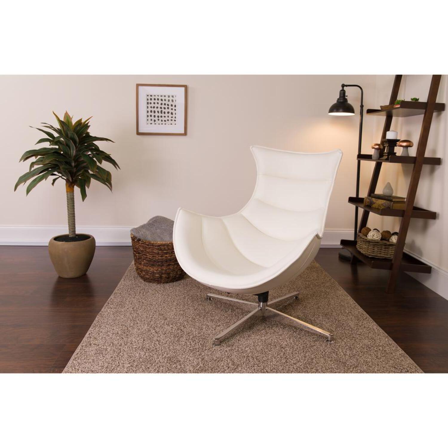 Flash Furniture Creamy White LeatherSoft Swivel Cocoon Chair