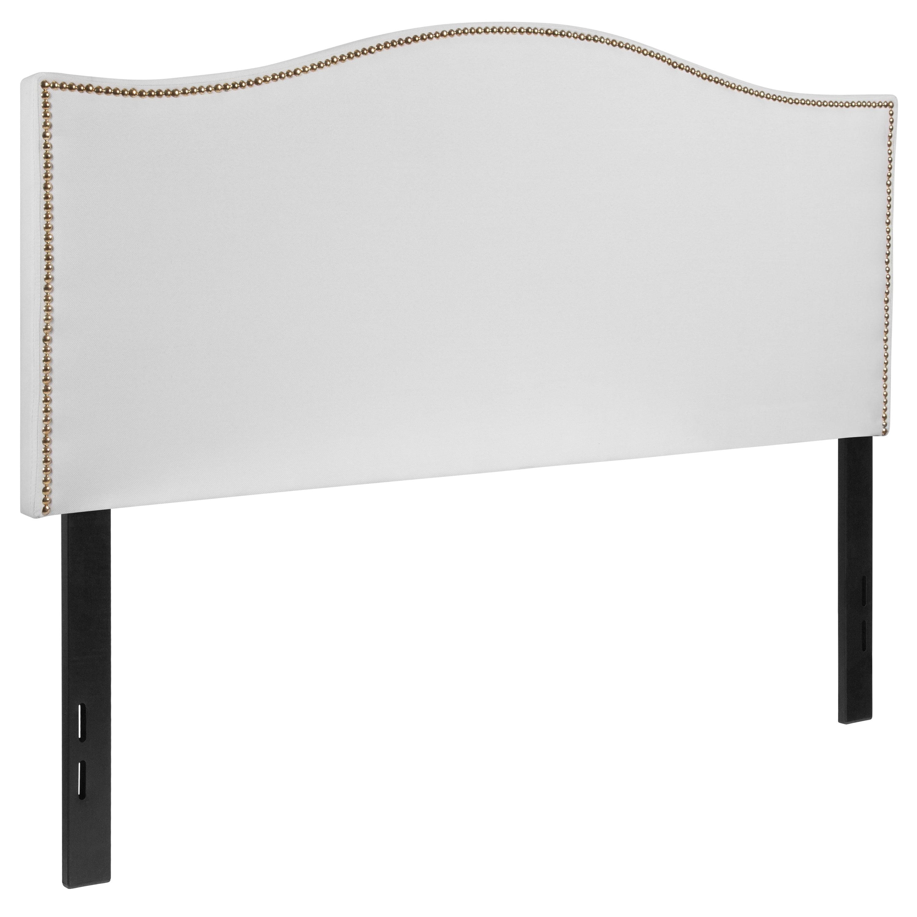 Lexington Full-Size White Fabric Headboard with Brass Nailhead Trim