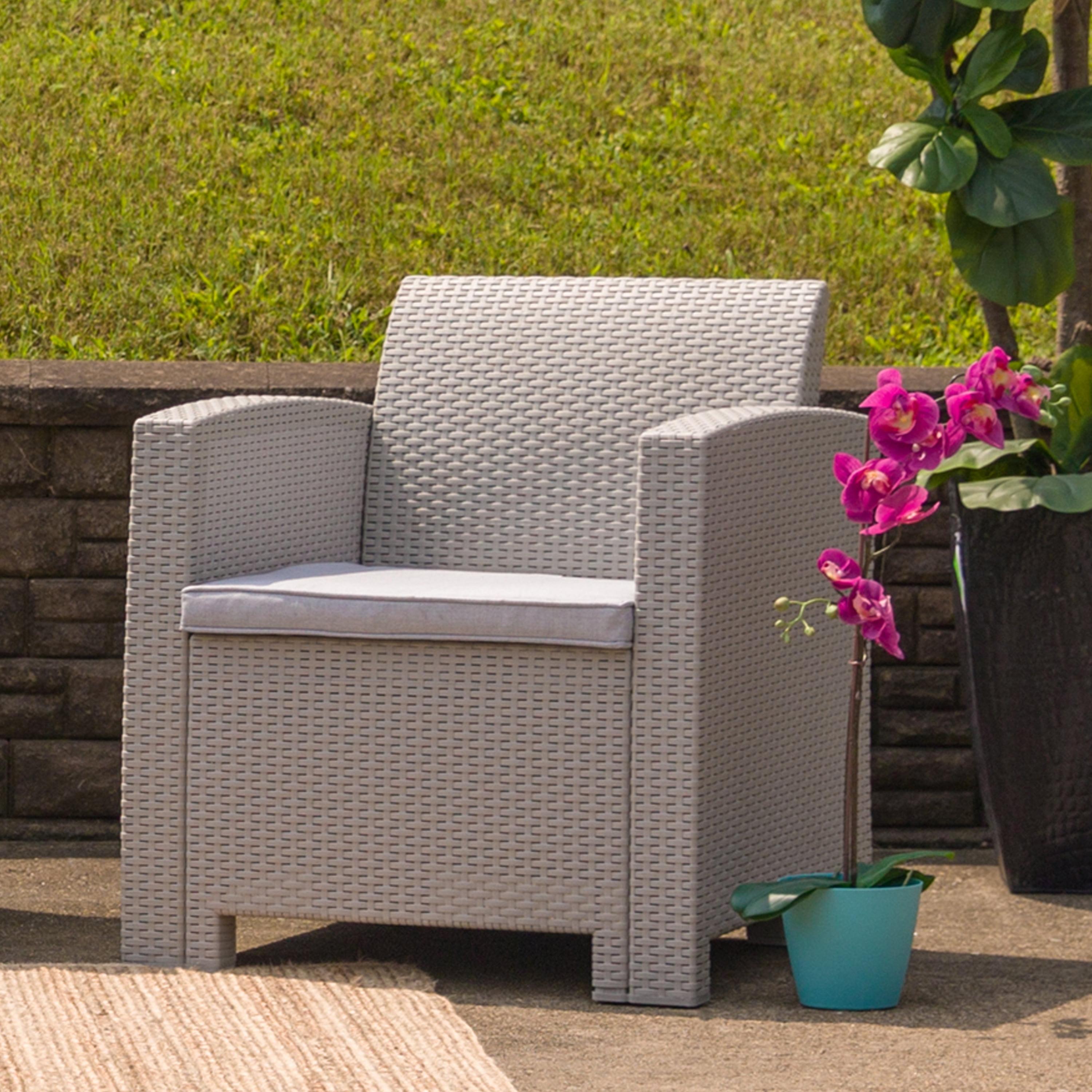 Flash Furniture Faux Rattan Chair with All-Weather Cushion