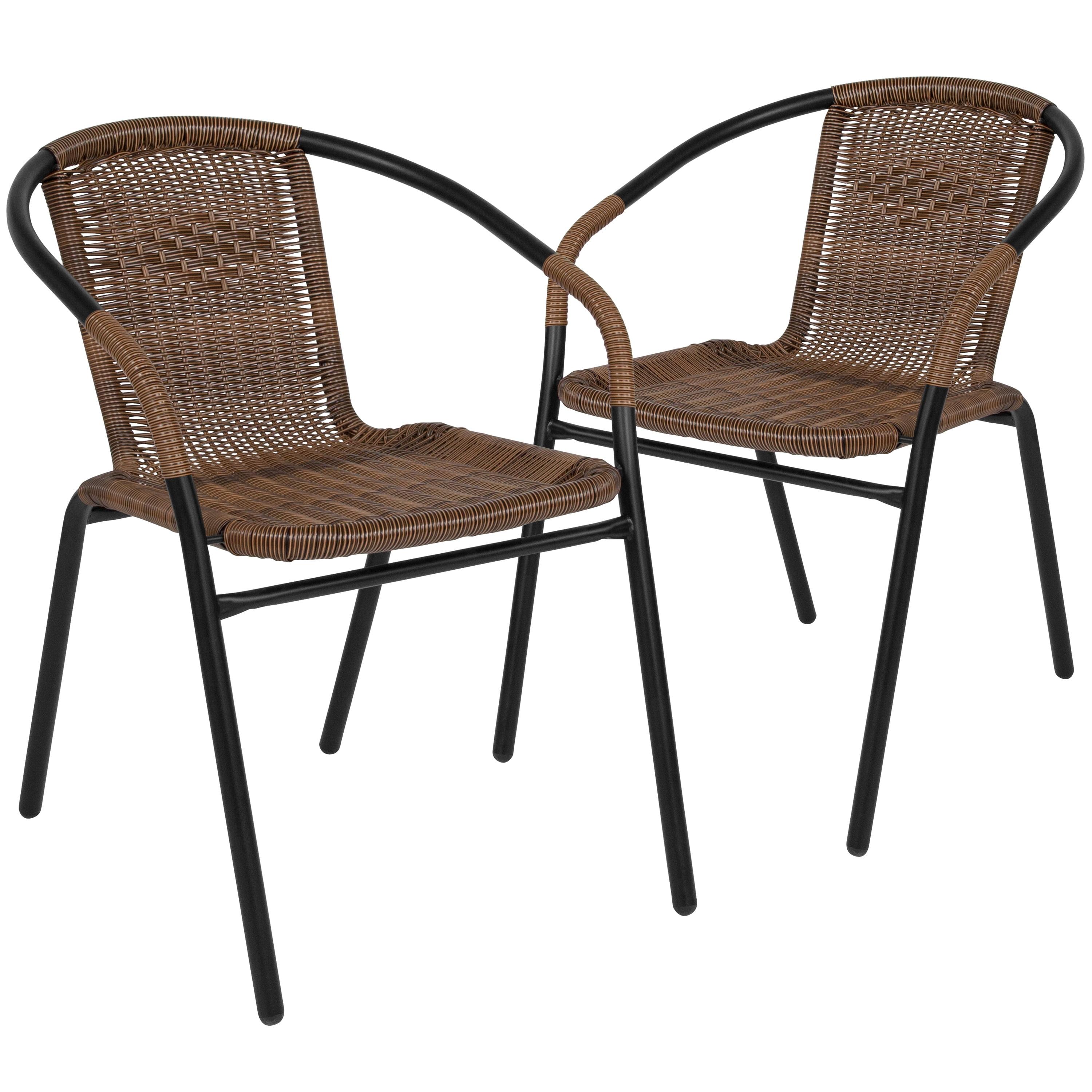 Medium Brown Rattan Indoor-Outdoor Stackable Dining Chair Pair