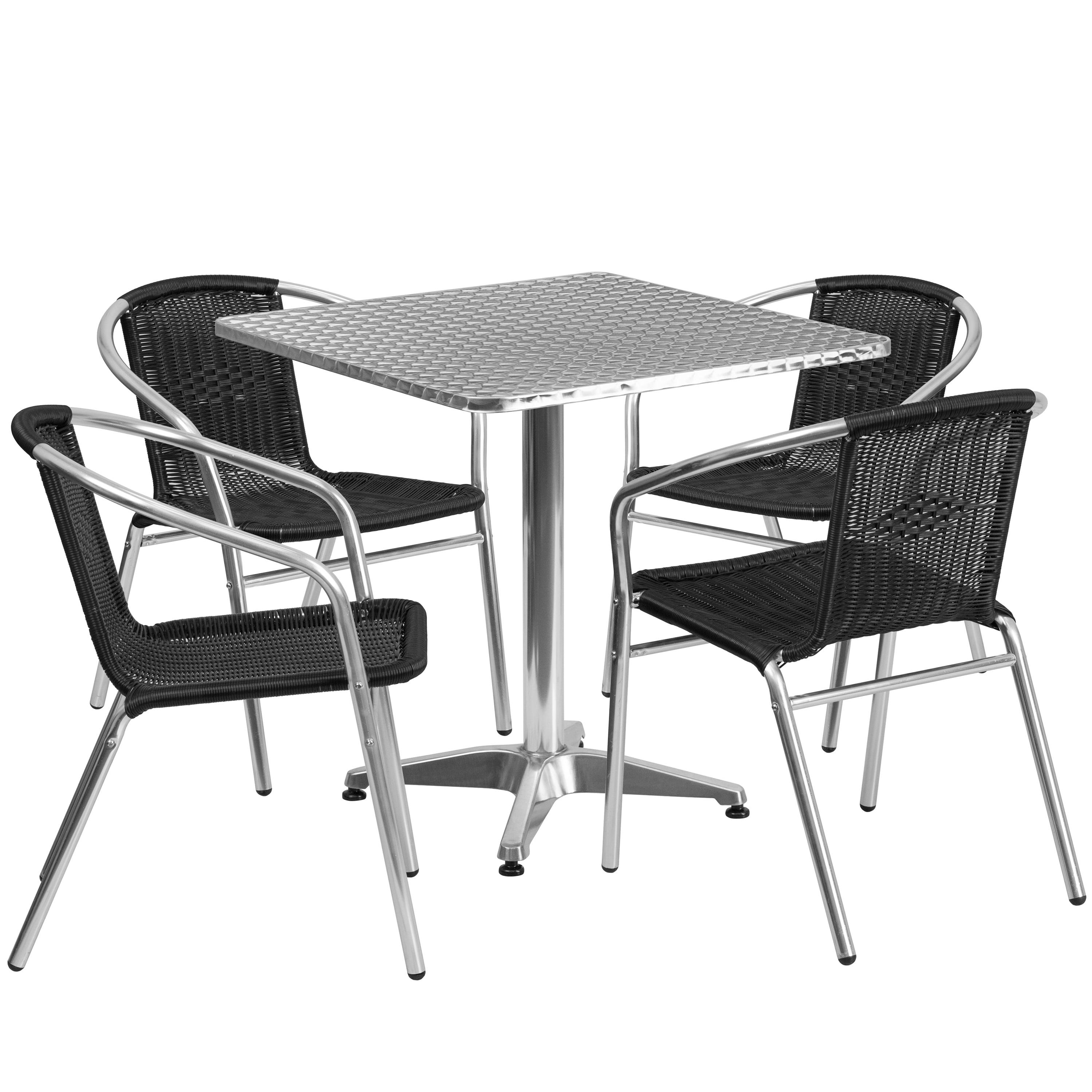 Flash Furniture 27.5'' Square Aluminum Indoor-Outdoor Table Set with 4 Rattan Chairs