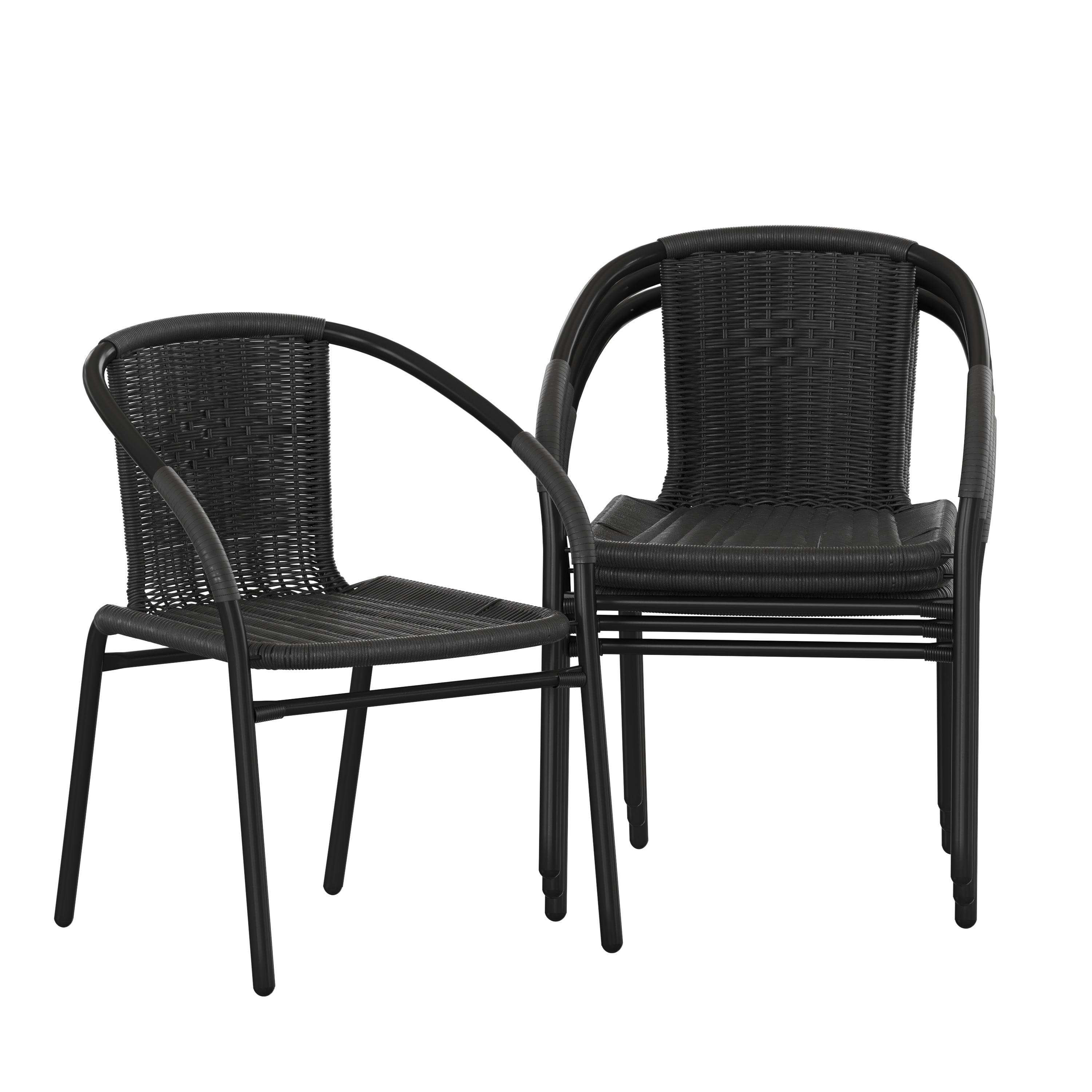 Modern Black Powder-Coated Steel Stackable Outdoor Dining Chair