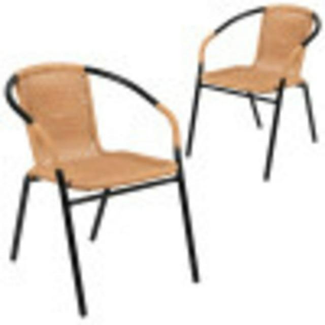 Flash Furniture Lila 2 Pack Beige Rattan Indoor-Outdoor Restaurant Stack Chair