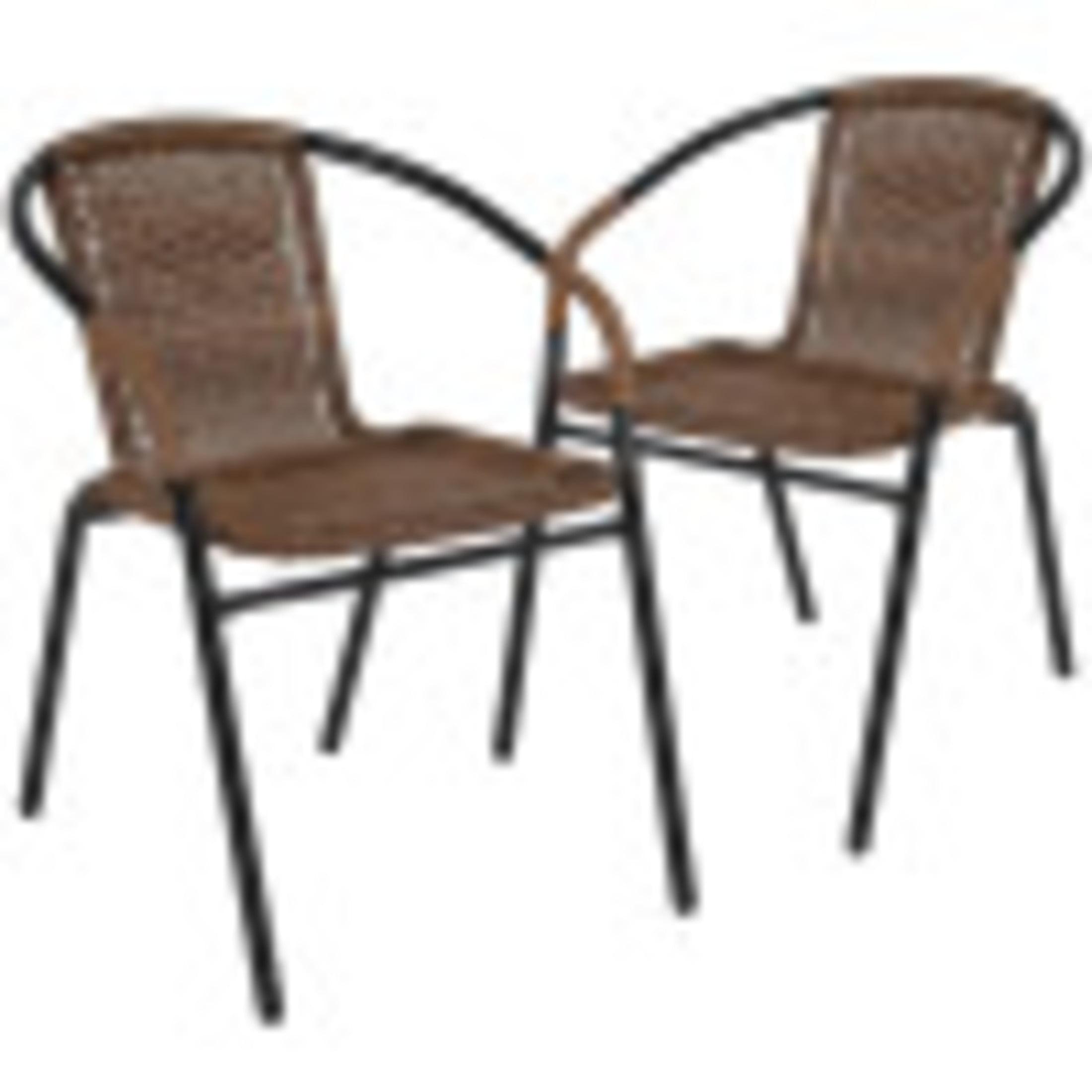 Flash Furniture Lila Indoor/Outdoor Stacking Rattan Patio Chairs, Set of 2, Dark Brown