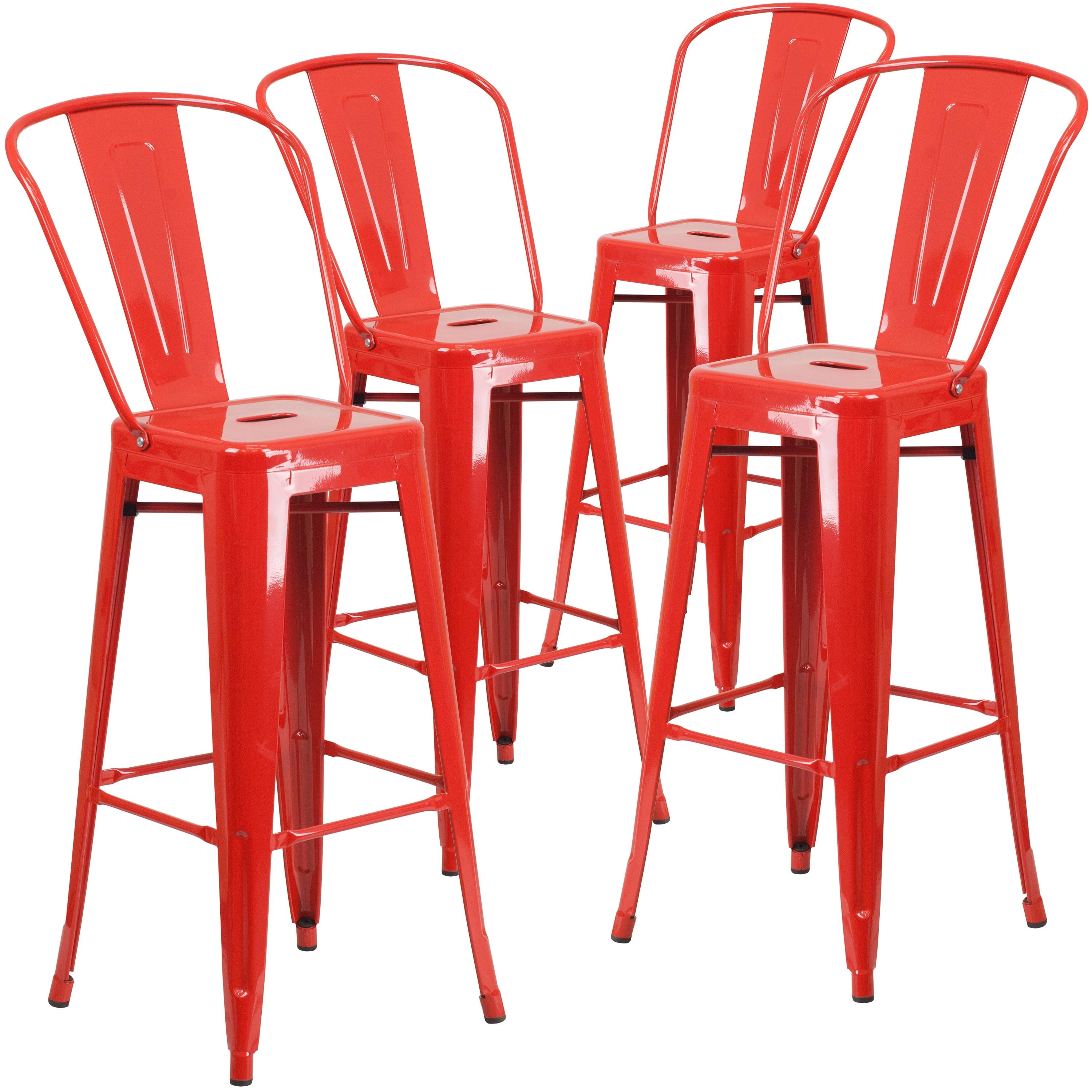 Contemporary Red Galvanized Steel 30" High Bar Stool with Removable Back
