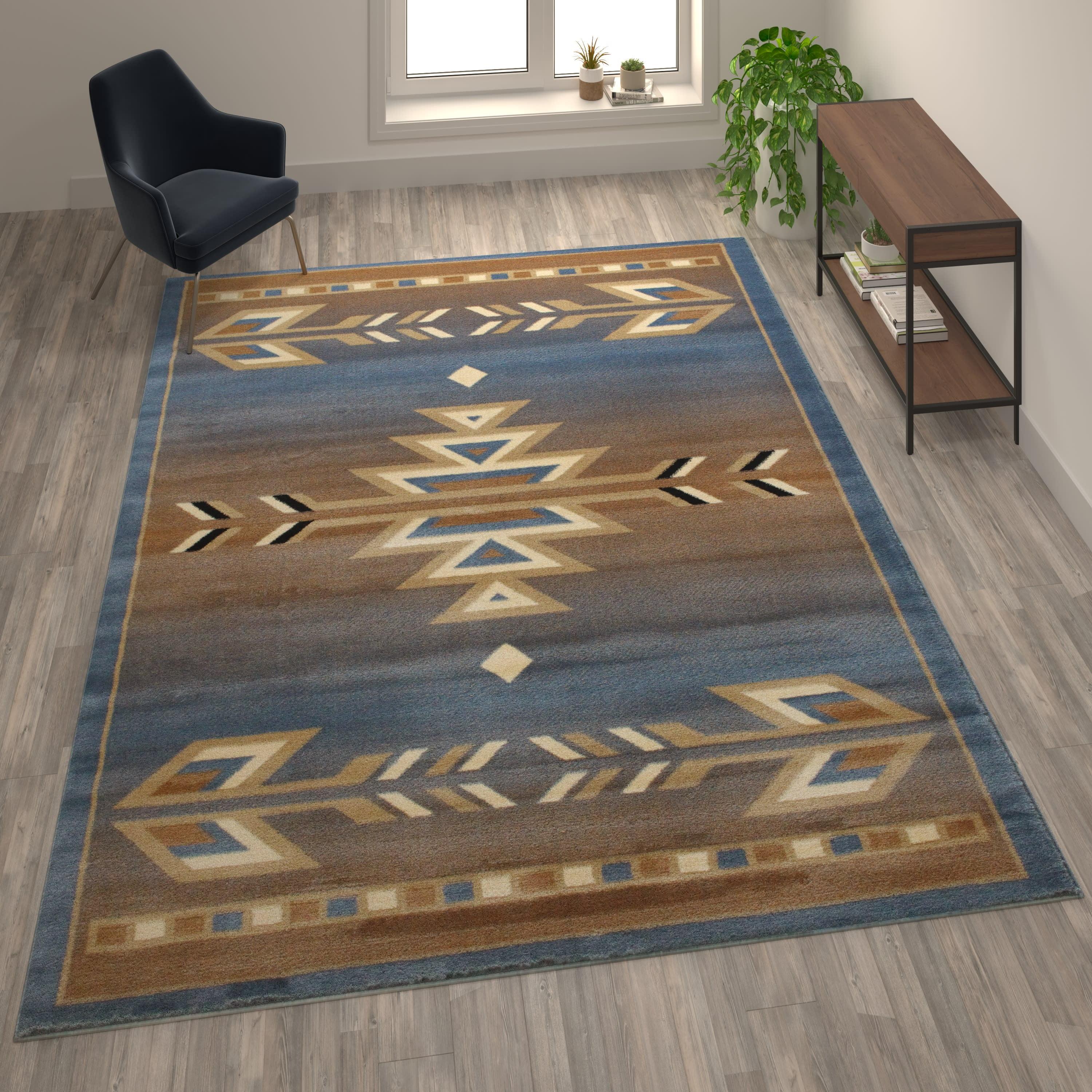 Southwestern Blue Geometric 8' x 10' Synthetic Area Rug