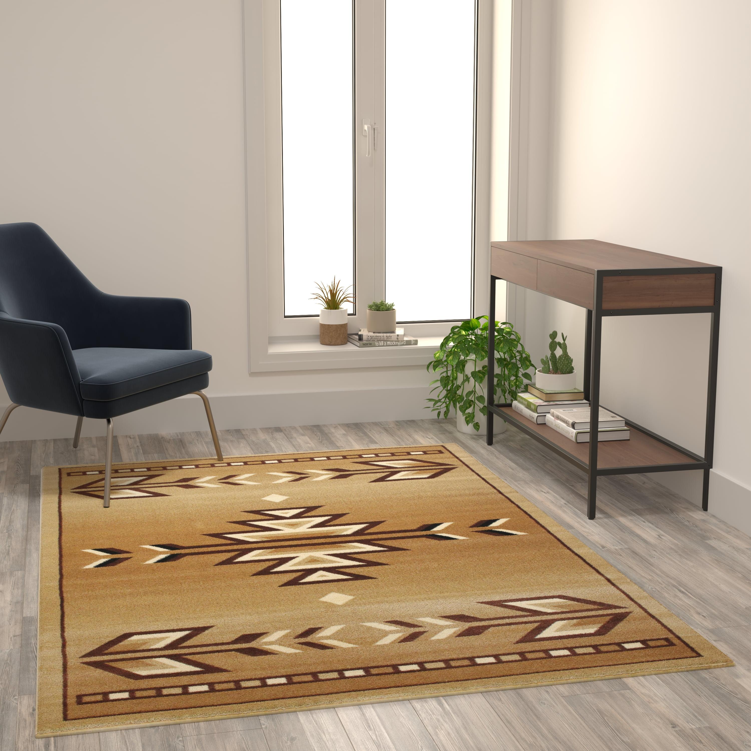 Southwestern Beige 5' x 7' Reversible Synthetic Area Rug