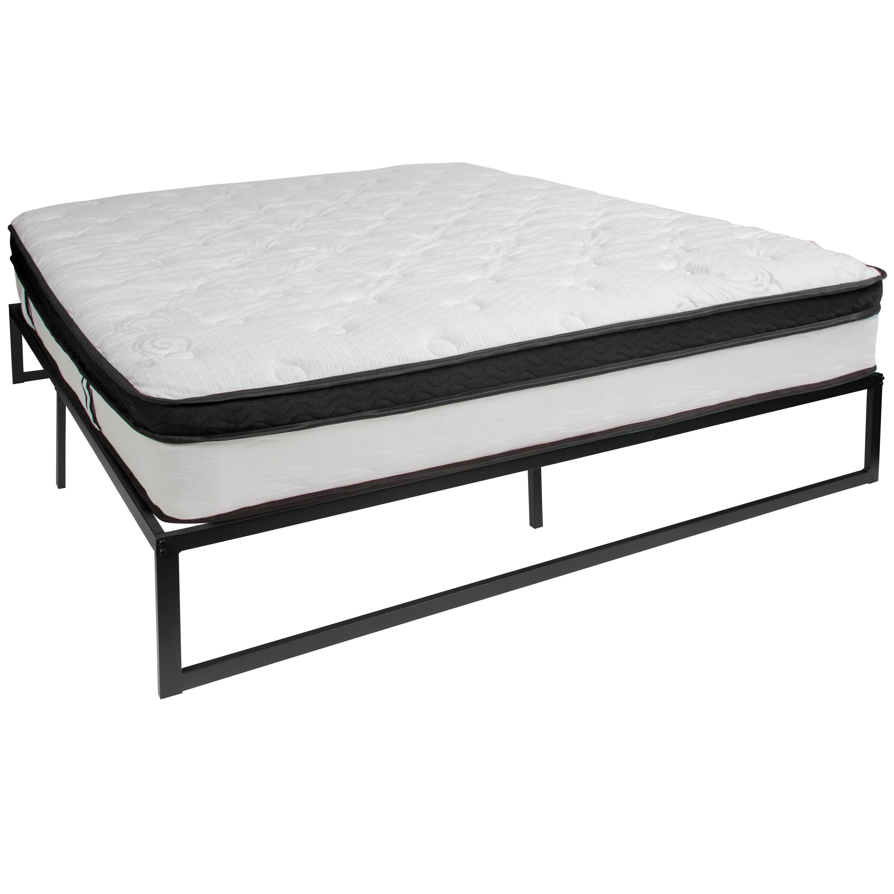 14 Inch Metal Platform Bed Frame with 12 Inch Memory Foam Pocket Spring Mattress in a Box