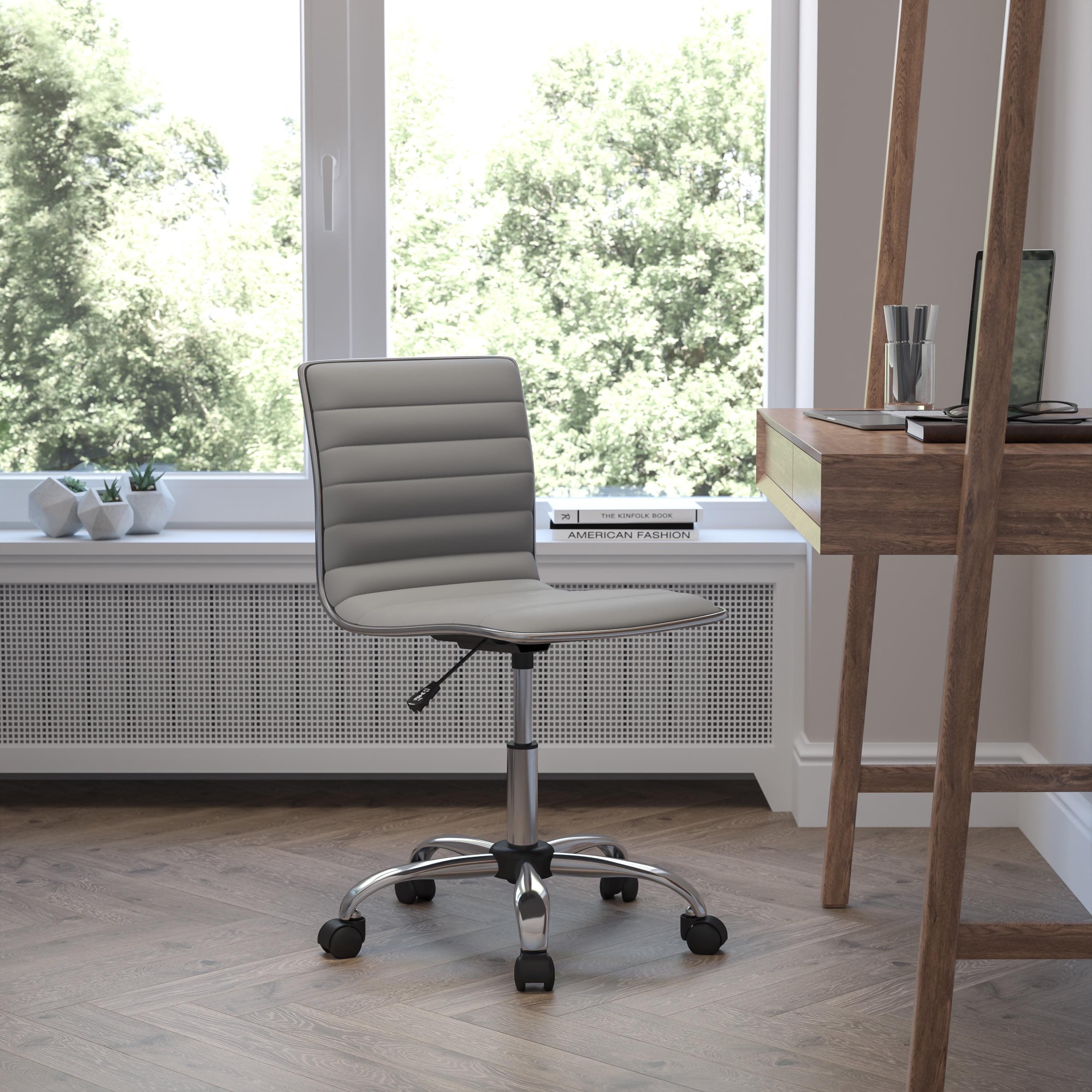 Light Gray Vinyl Armless Swivel Task Chair with Chrome Frame