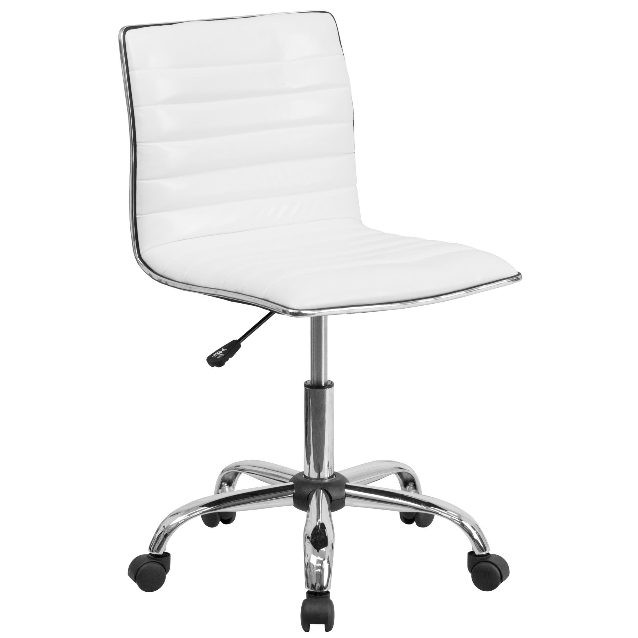 Flash Furniture Alan Low-Back Ribbed Upholstered Vinyl Padded Swivel Desk Chair, White