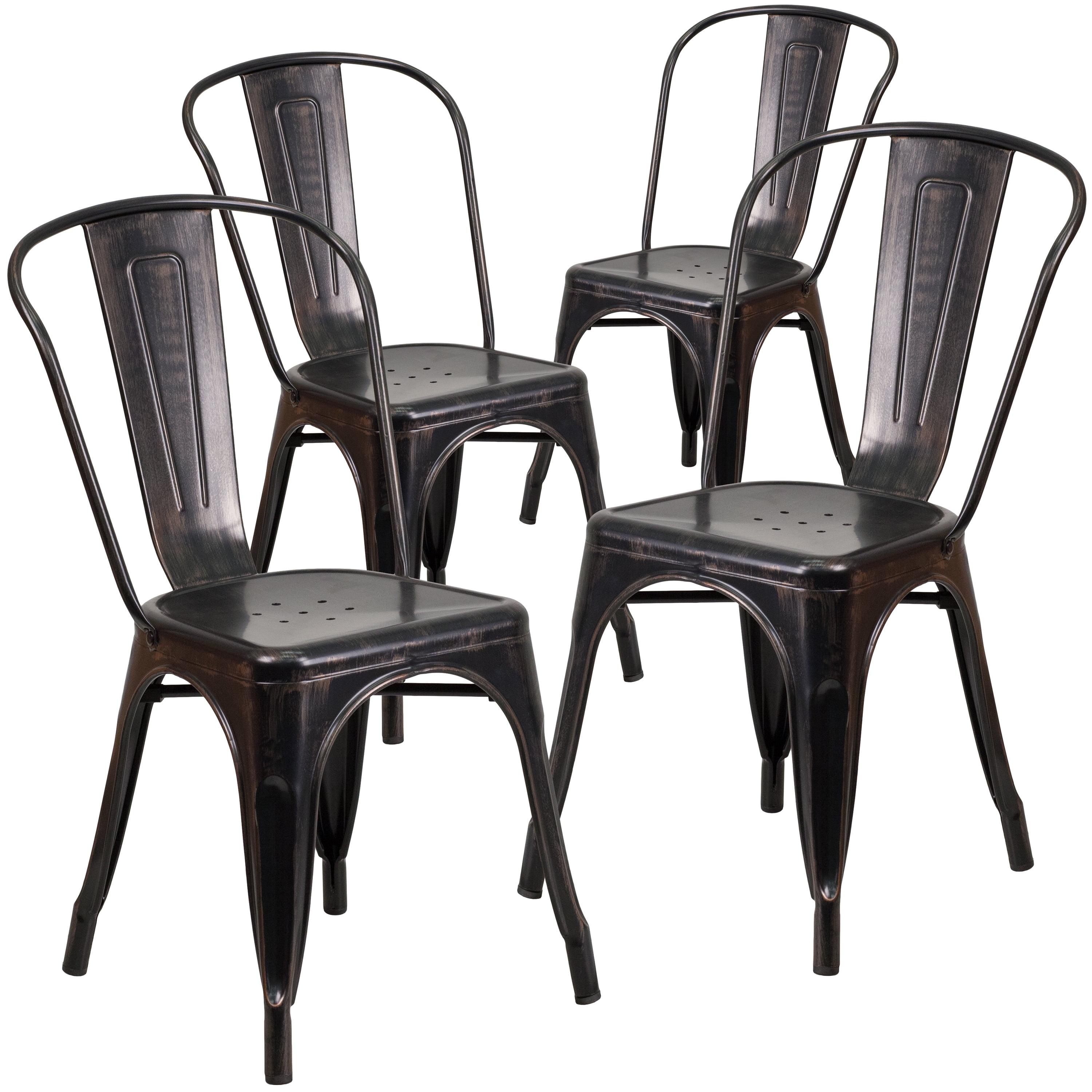 Black-Antique Gold Galvanized Steel Stackable Dining Chair