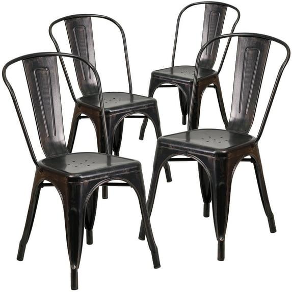 Flash Furniture Hucheson Metal Indoor-Outdoor Stackable Chair - Restaurant Chair - Bistro Chair (Set of 4)