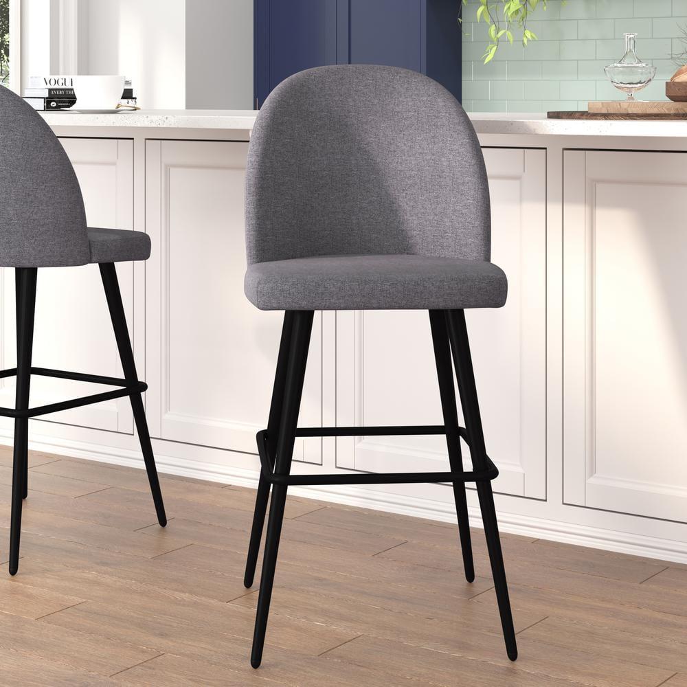 Adjustable Gray Faux Linen Barstools with Steel Frame - Set of 2