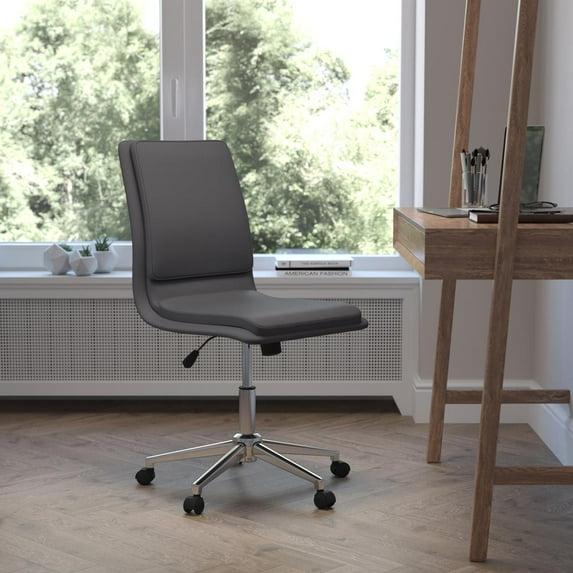 Flash Furniture Madigan Mid-Back Armless Swivel Task Office Chair with LeatherSoft and Adjustable Chrome Base, Gray