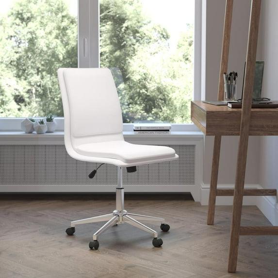 Flash Furniture Madigan Mid-Back Armless Swivel Task Office Chair with LeatherSoft and Adjustable Chrome Base, White