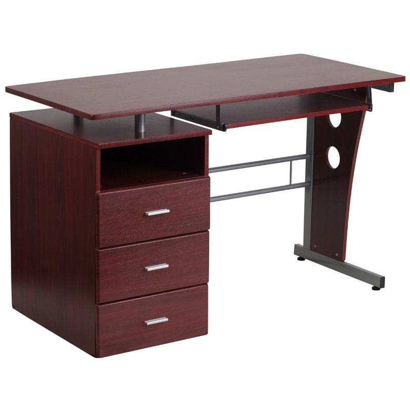 Executive Mahogany Laminate Pedestal Desk with Keyboard Tray