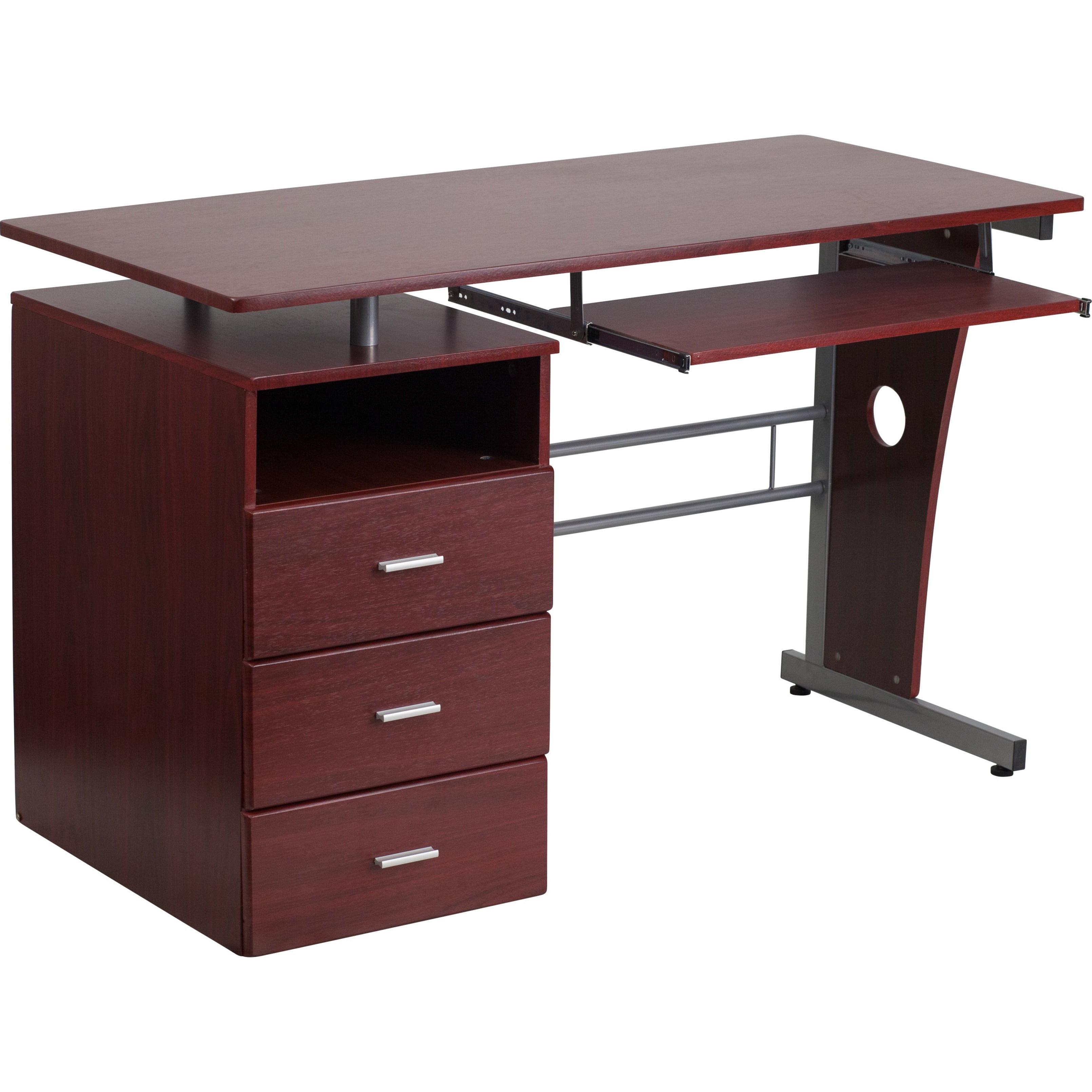 Executive Mahogany Laminate Pedestal Desk with Keyboard Tray