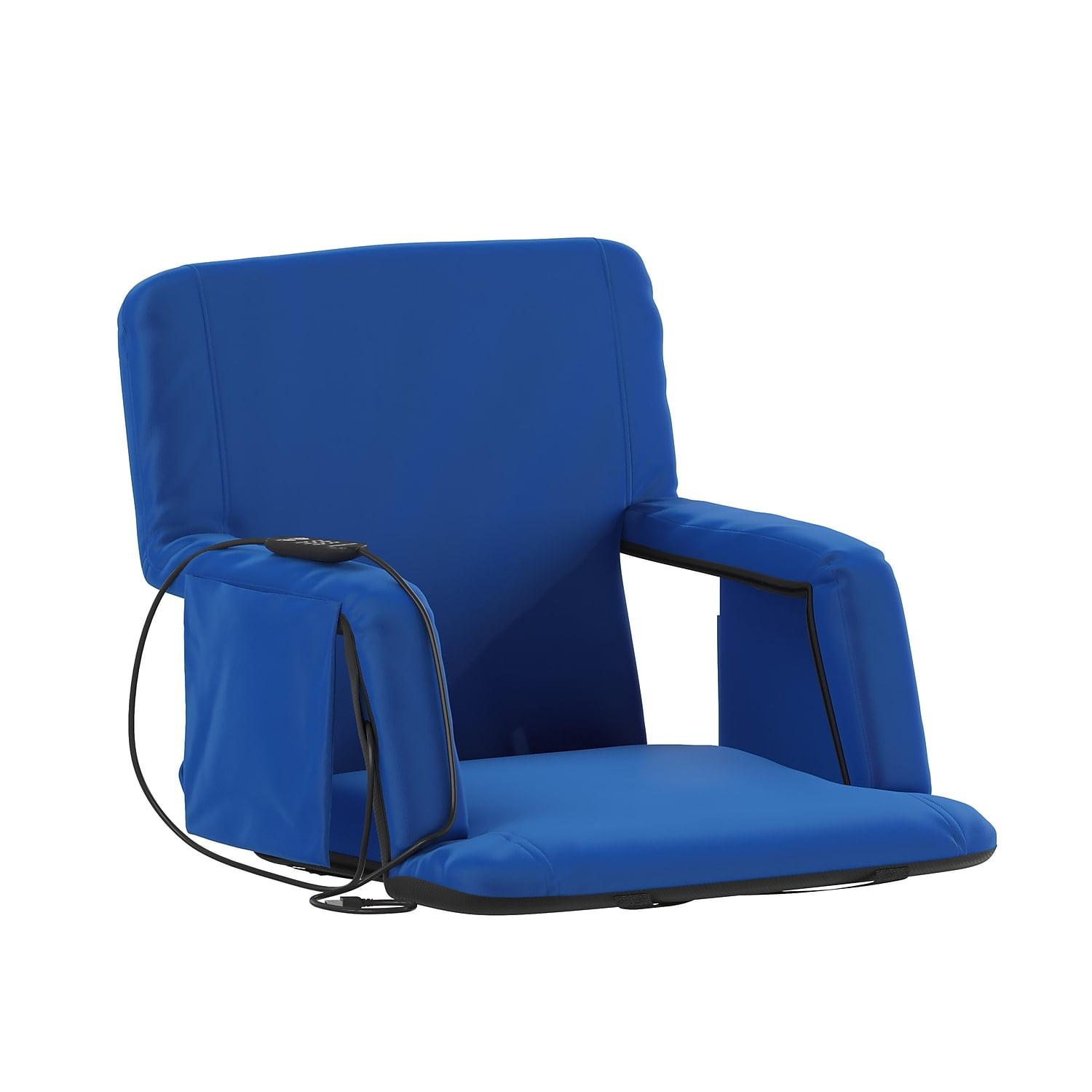 Flash Furniture Foldable Reclining Stadium Chair with Backpack Straps and Heated Seat - Blue