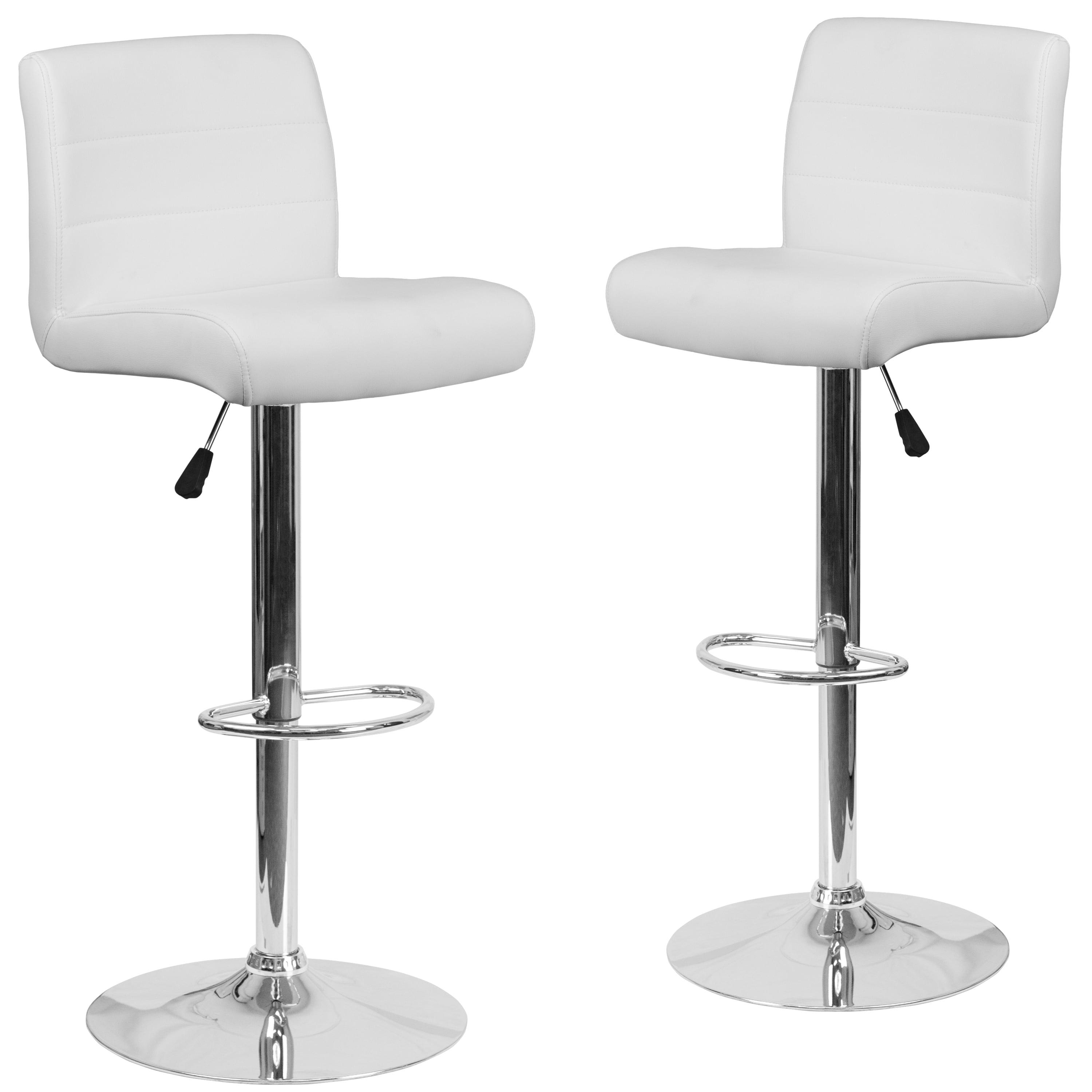 White Vinyl Adjustable Swivel Barstool with Chrome Base