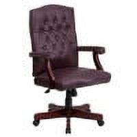 Burgundy Leather High Back Executive Swivel Office Chair with Wood Arms